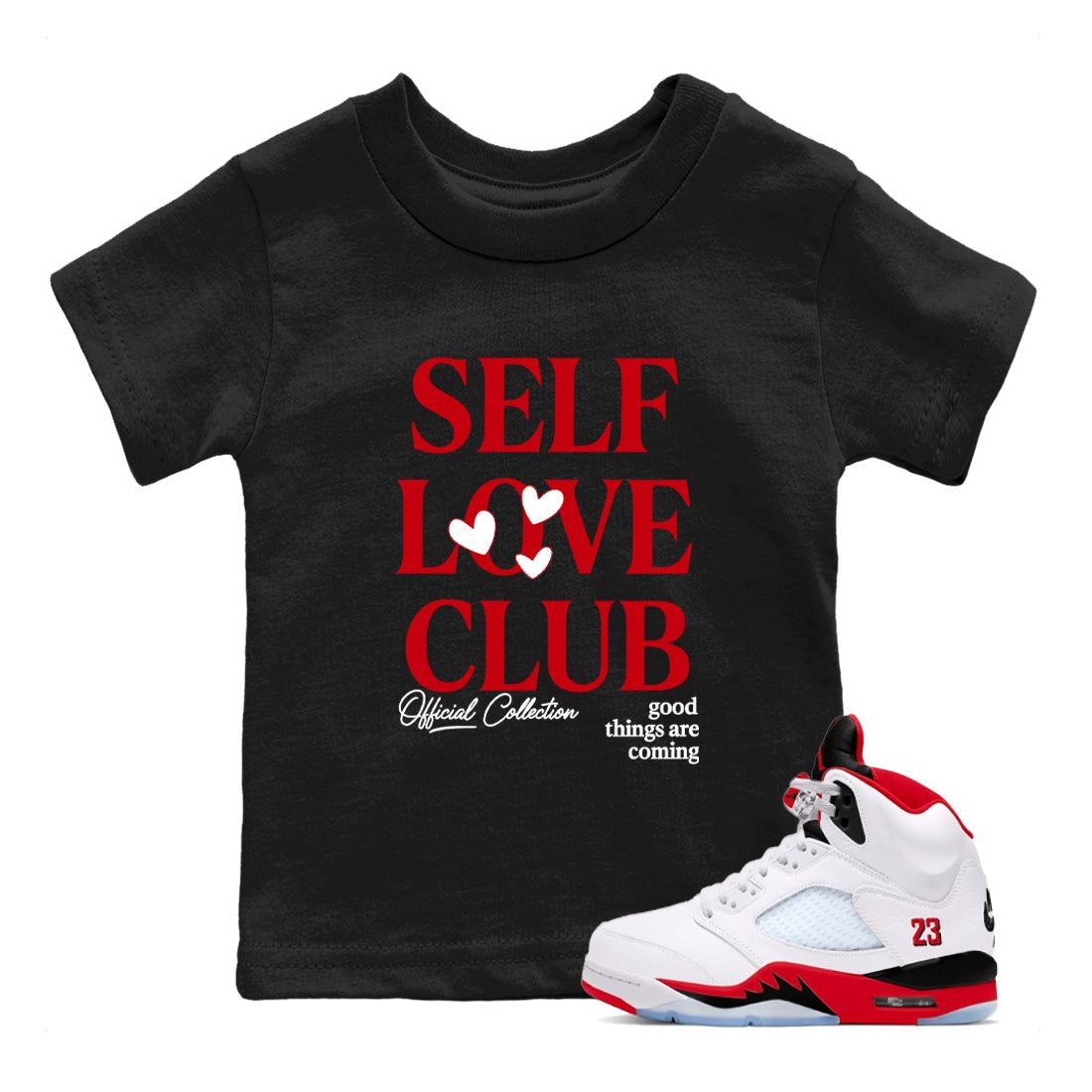 5s Fire Red Sneaker match tees  Sneaker Tees To Match Jordan 5 Retro Fire Red Sneakers  Self Love Club Kids Graphic T-Shirt Black 1