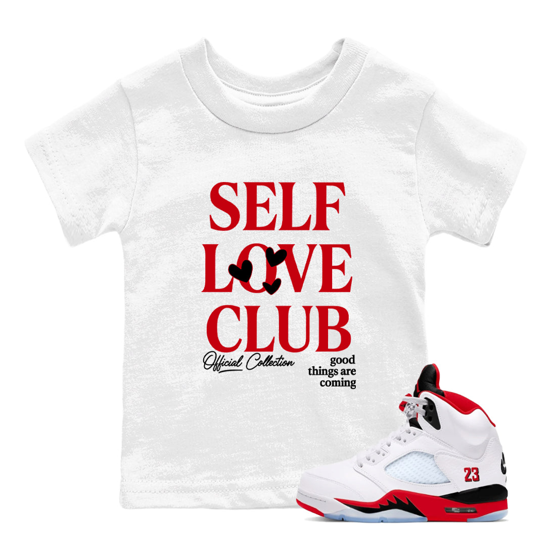 5s Fire Red Sneaker match tees  Sneaker Tees To Match Jordan 5 Retro Fire Red Sneakers  Self Love Club Kids Graphic T-Shirt White 1