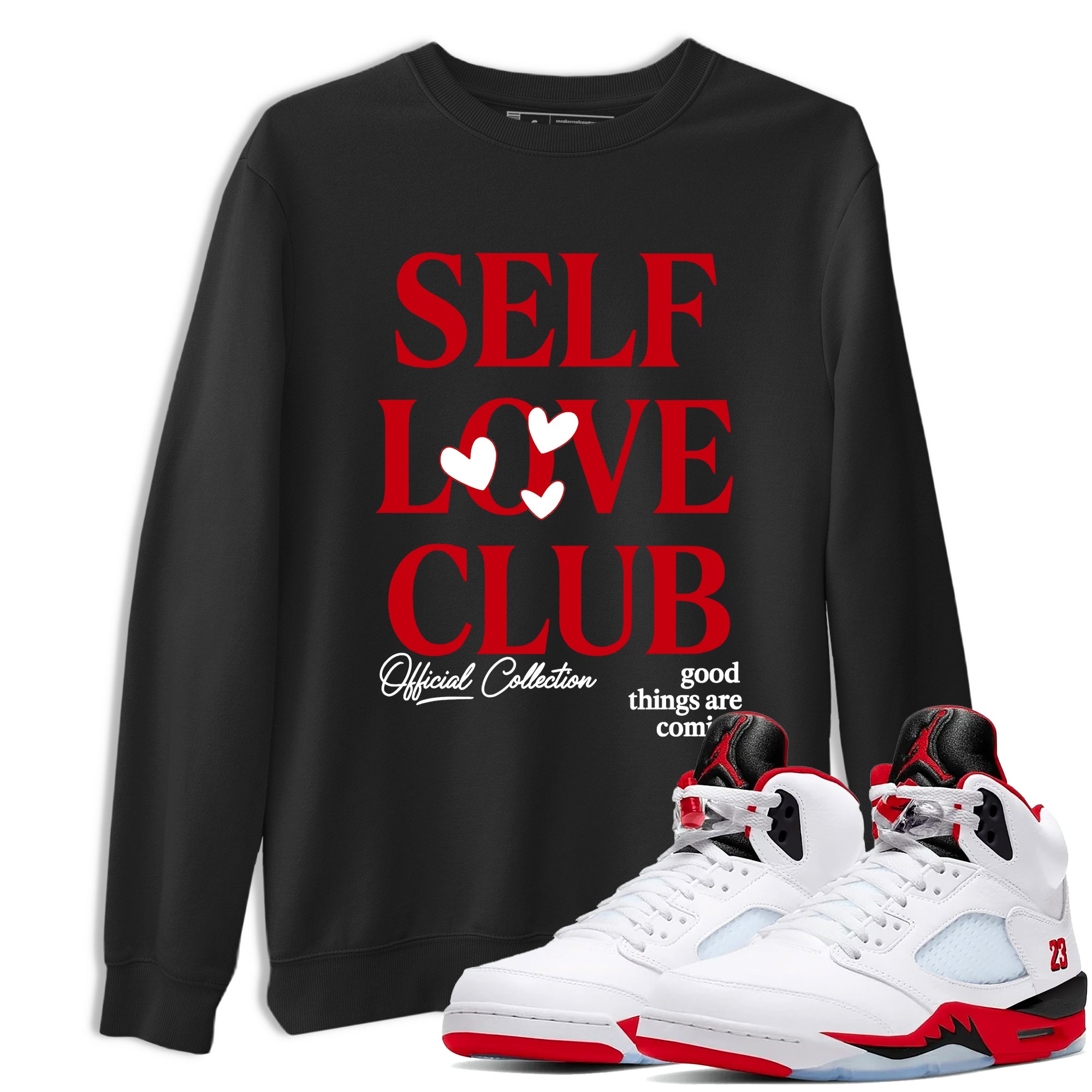 5s Fire Red Sneaker match tees  Sneaker Tees To Match Jordan 5 Retro Fire Red Sneakers  Self Love Club Graphic Tee Black 1