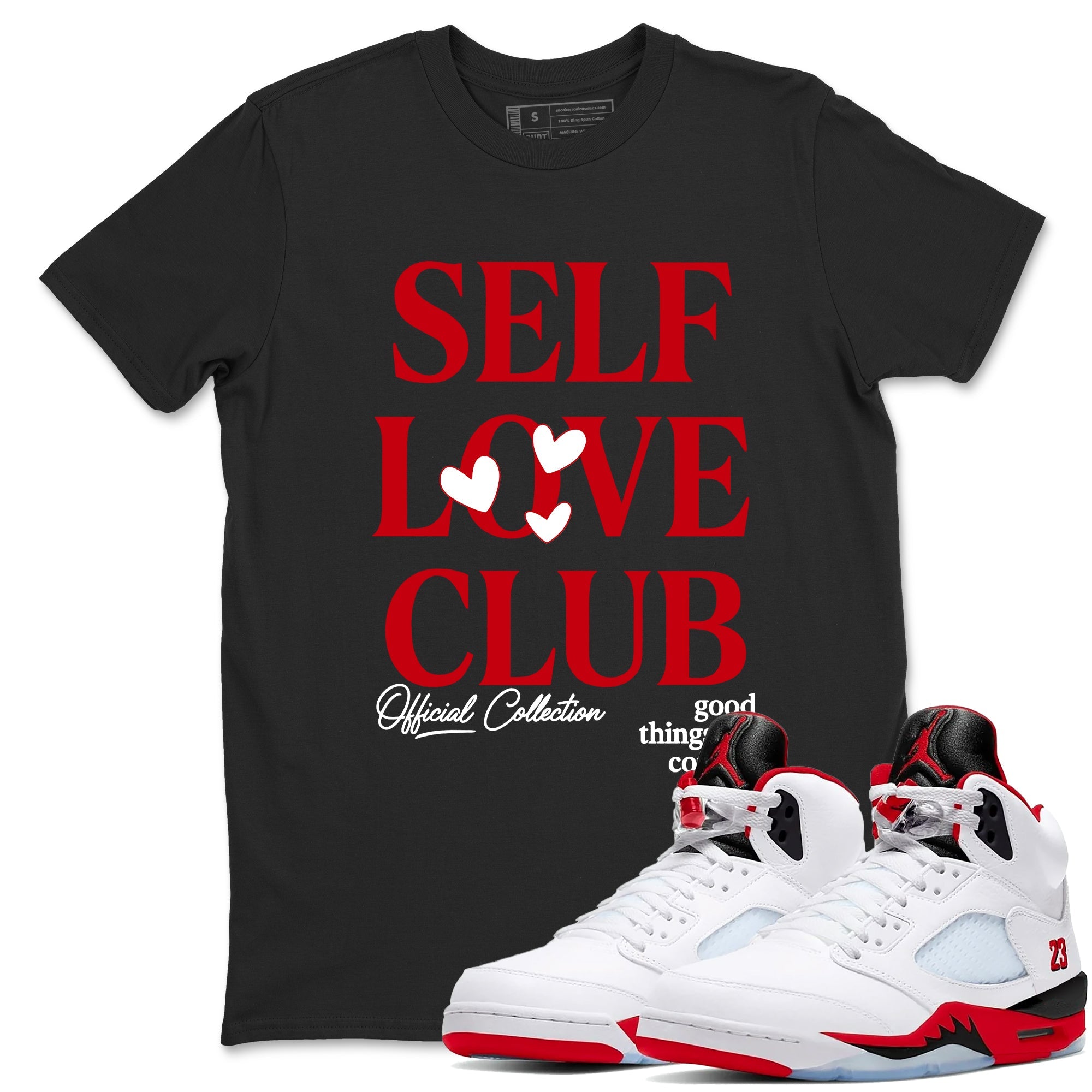 5s Fire Red Sneaker match tees  Sneaker Tees To Match Jordan 5 Retro Fire Red Sneakers  Self Love Club Graphic Tee Black 1