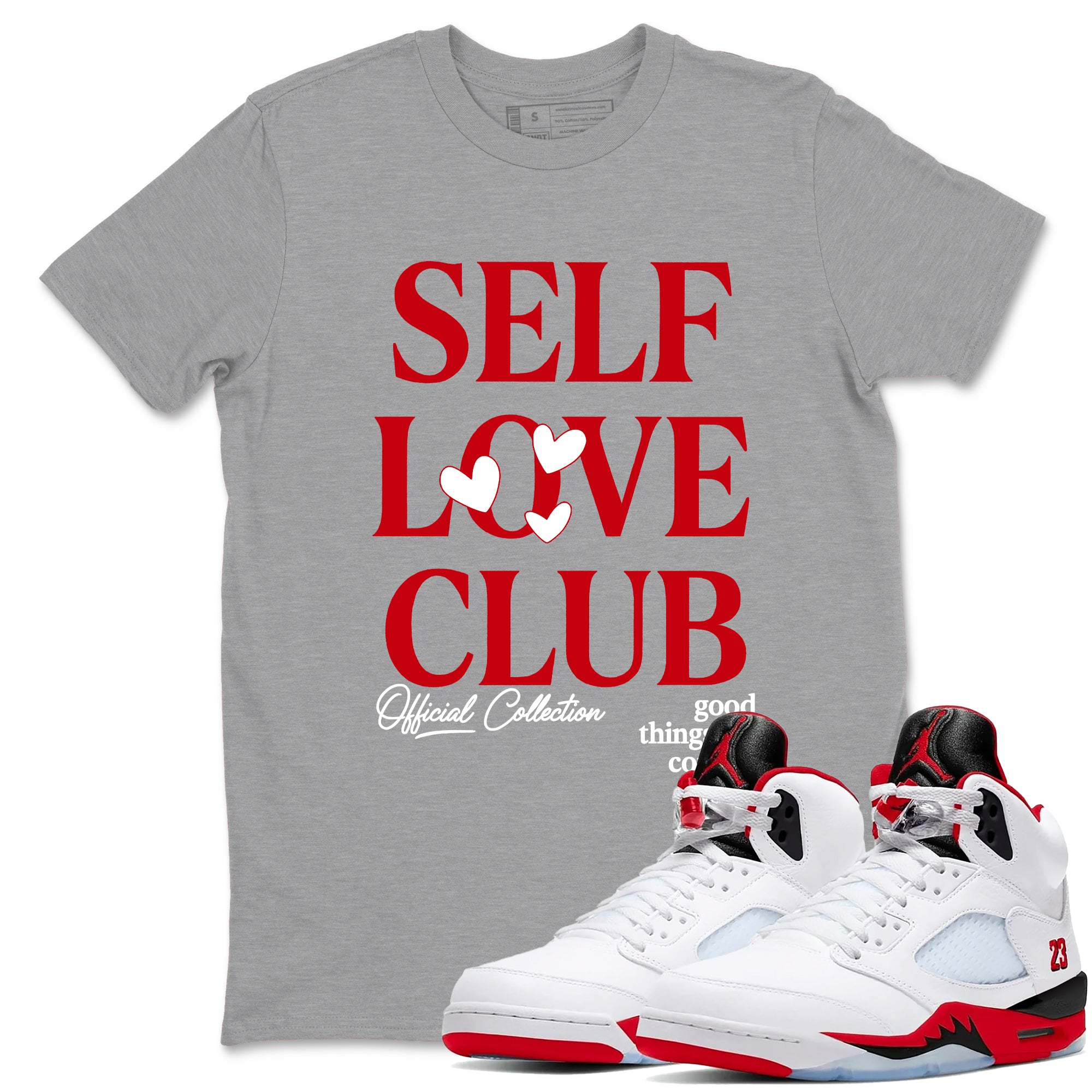 5s Fire Red Sneaker match tees  Sneaker Tees To Match Jordan 5 Retro Fire Red Sneakers  Self Love Club Graphic Tee Heather Grey 1