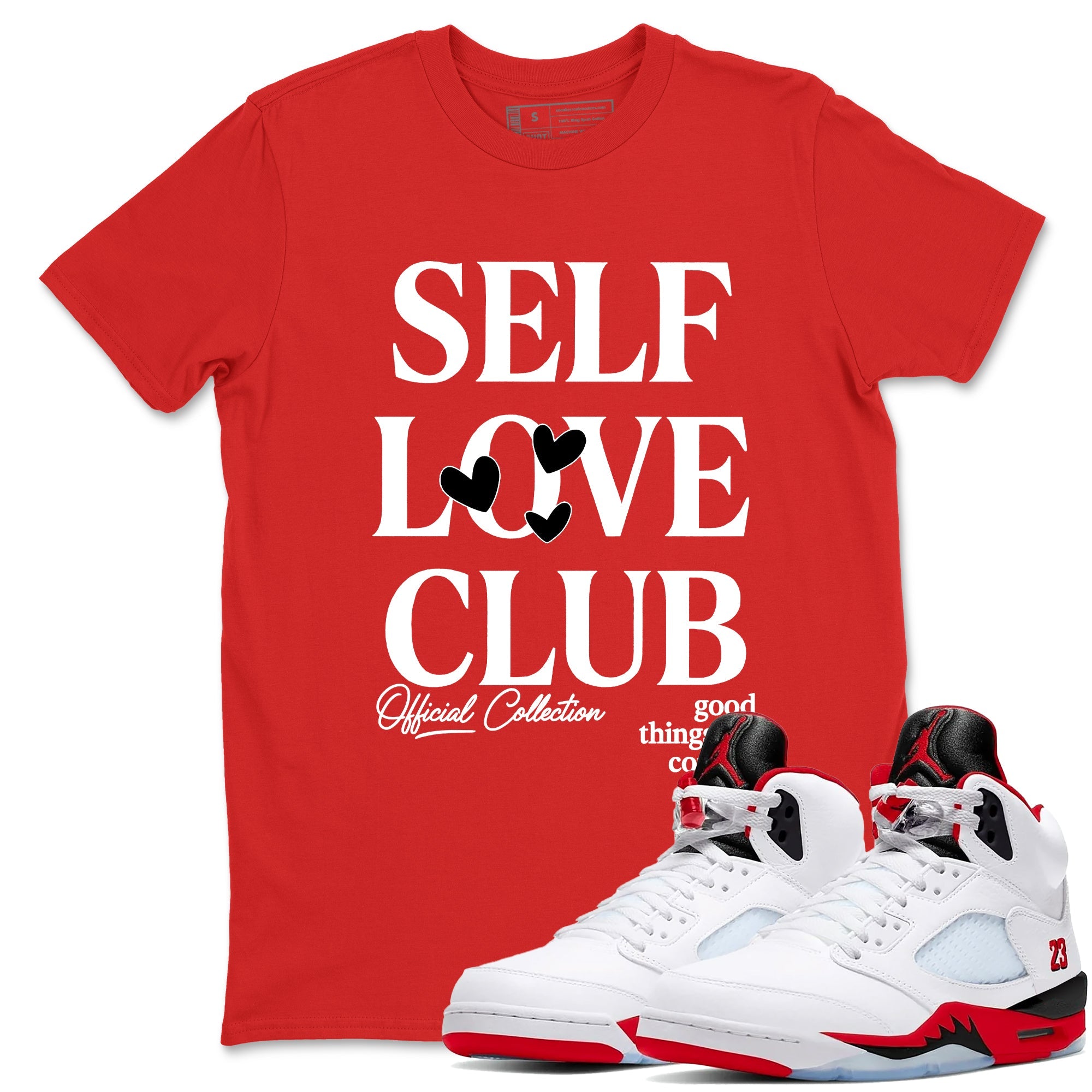 5s Fire Red Sneaker match tees  Sneaker Tees To Match Jordan 5 Retro Fire Red Sneakers  Self Love Club Graphic Tee Red 1
