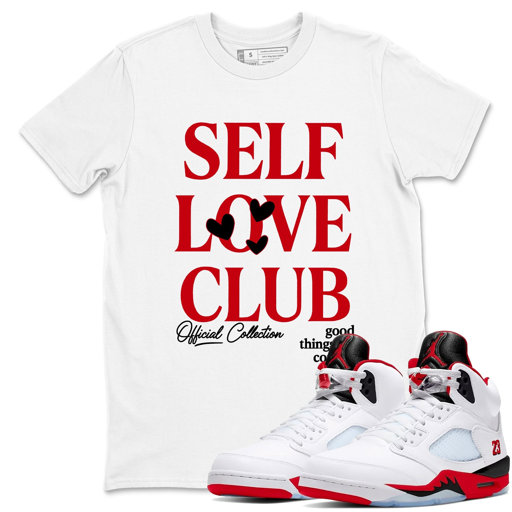 5s Fire Red Sneaker match tees  Sneaker Tees To Match Jordan 5 Retro Fire Red Sneakers  Self Love Club Graphic Tee White 1