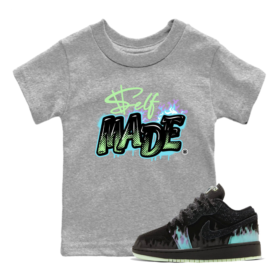 1s Fortune Fly shirts to match jordans Self Made sneaker match tees Air Jordan 1 Fortune Fly match shoes to clothes Drip Gear Zone Youth Baby Heather Grey 1 tee