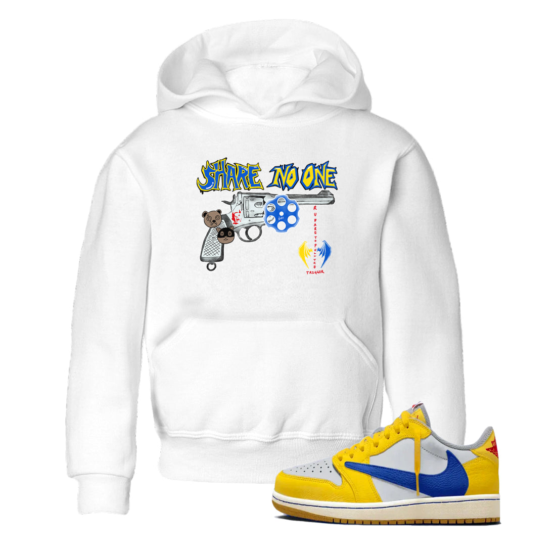 1s Travis Scott Canary shirt to match jordans Share No One sneaker tees Air Jordan 1 Travis Scott Canary SNRT sneaker release tees baby toddler White 1 cotton Shirt