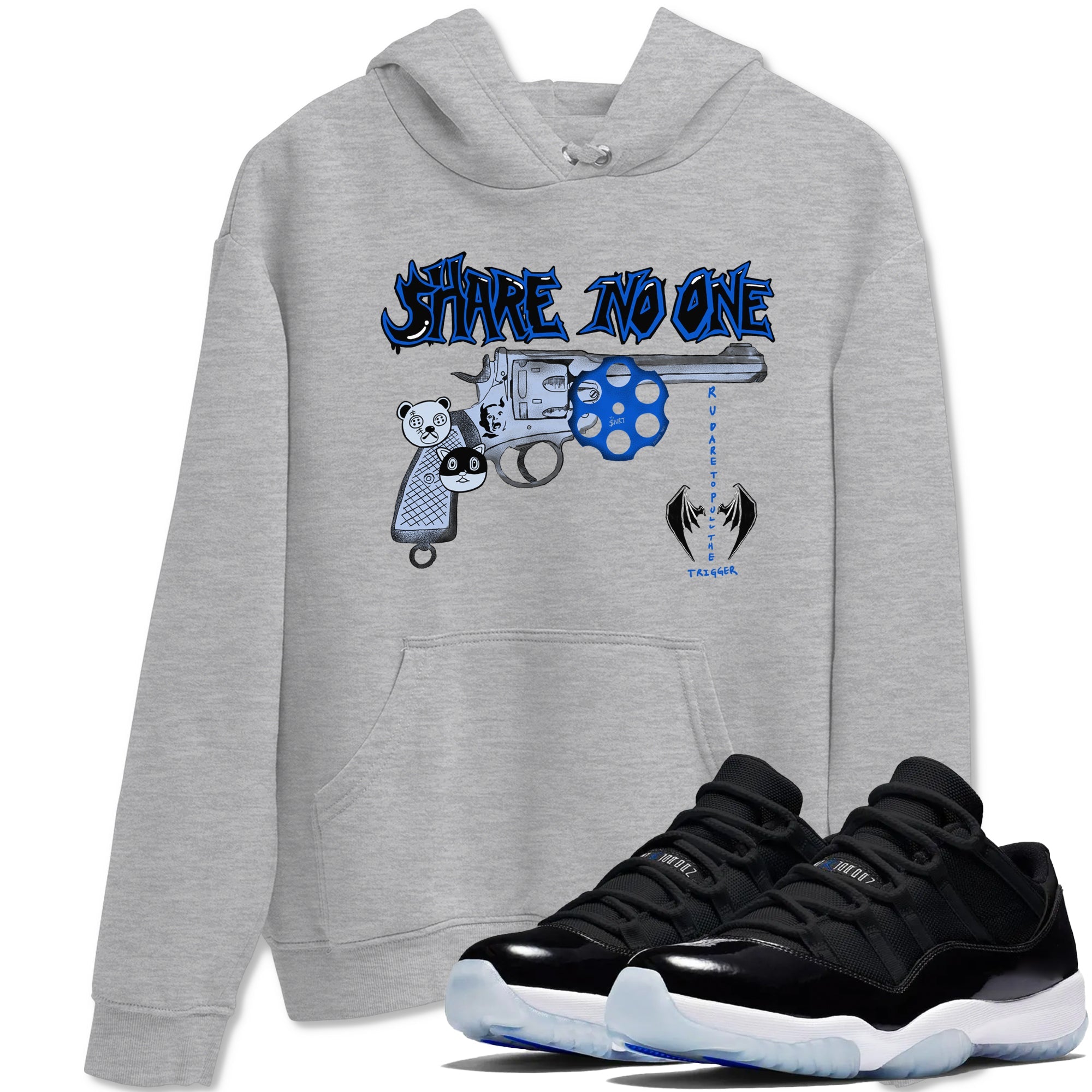 Air Jordan 11 Low Space shirt to match jordans Share No One sneaker tees Air Jordan 11 Low Space Drip Gear Zone unisex cotton Heather Grey 1 crew neck shirt