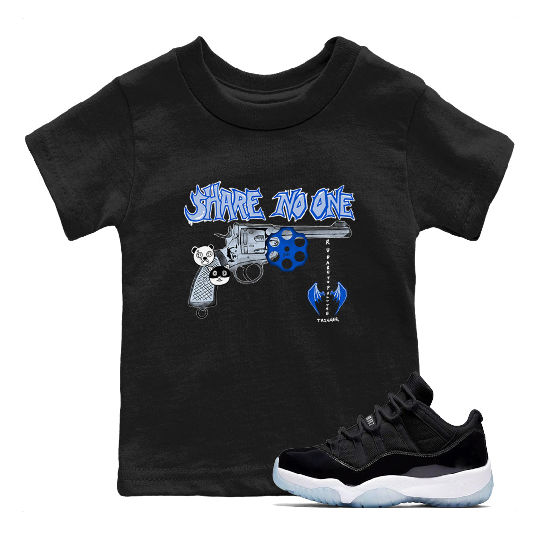 Air Jordan 11 Low Space shirt to match jordans Share No One sneaker tees Air Jordan 11 Low Space Drip Gear Zone baby toddler Black 1 cotton Shirt