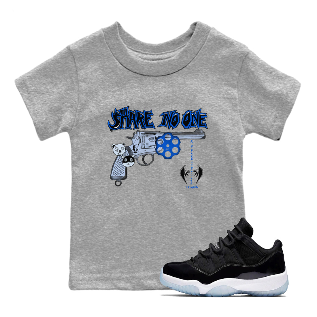 Air Jordan 11 Low Space shirt to match jordans Share No One sneaker tees Air Jordan 11 Low Space Drip Gear Zone baby toddler Heather Grey 1 cotton Shirt