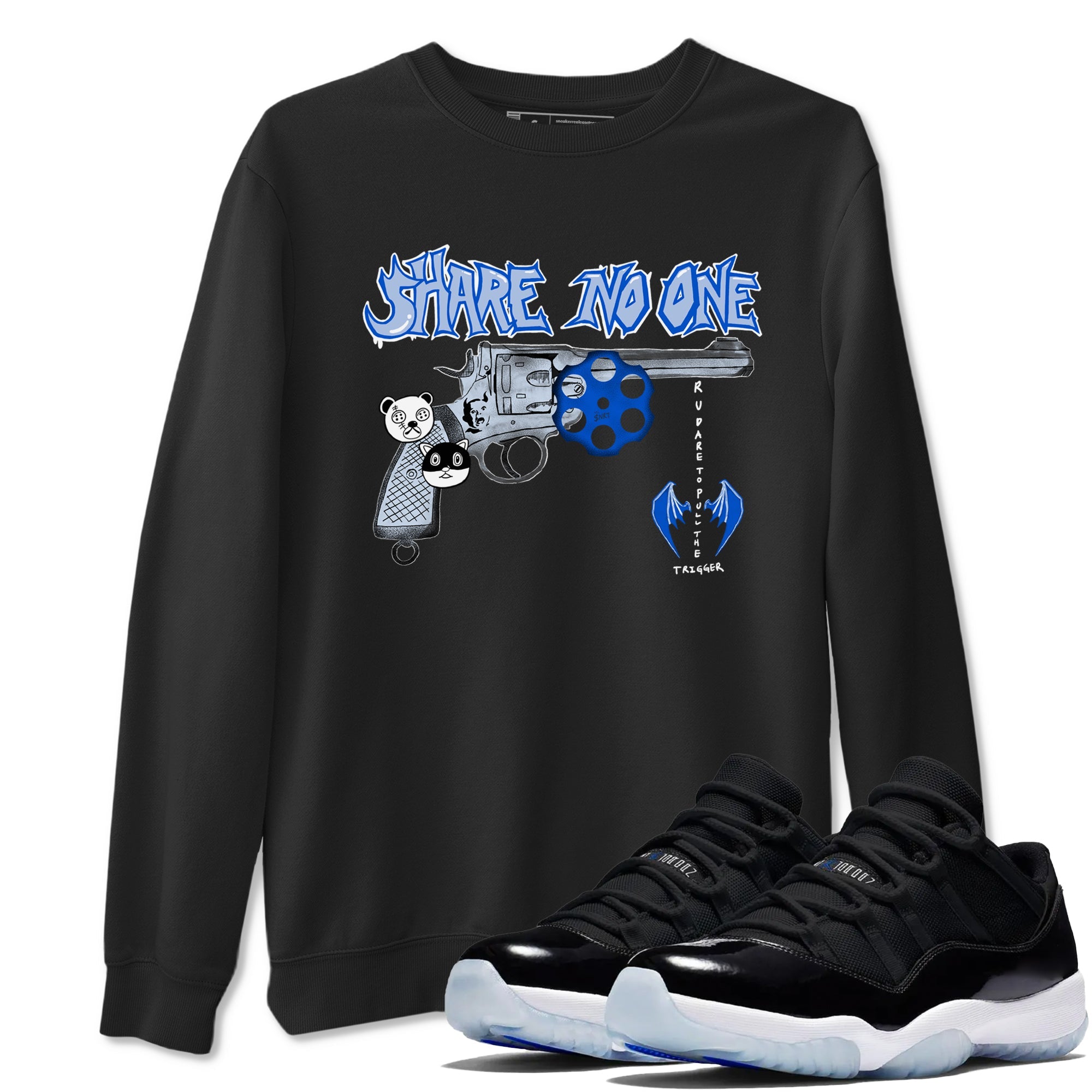 Air Jordan 11 Low Space shirt to match jordans Share No One sneaker tees Air Jordan 11 Low Space Drip Gear Zone unisex cotton Black 1 crew neck shirt