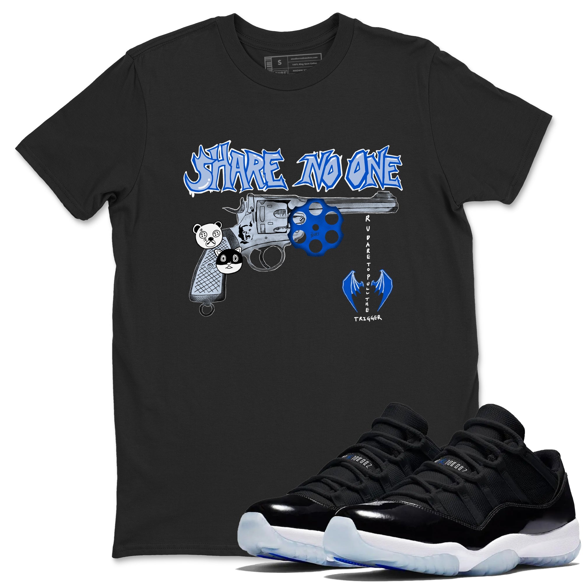 Air Jordan 11 Low Space shirt to match jordans Share No One sneaker tees Air Jordan 11 Low Space Drip Gear Zone unisex cotton Black 1 crew neck shirt
