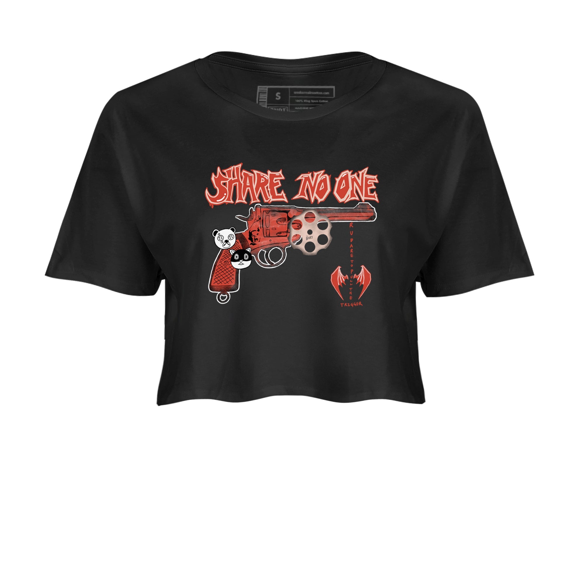 AJ13 Dune Red shirts to match jordans Share No One sneaker match tees Air Jordan 13 Dune Red Drip Gear Zone streetwear brand Black 2 crop tee