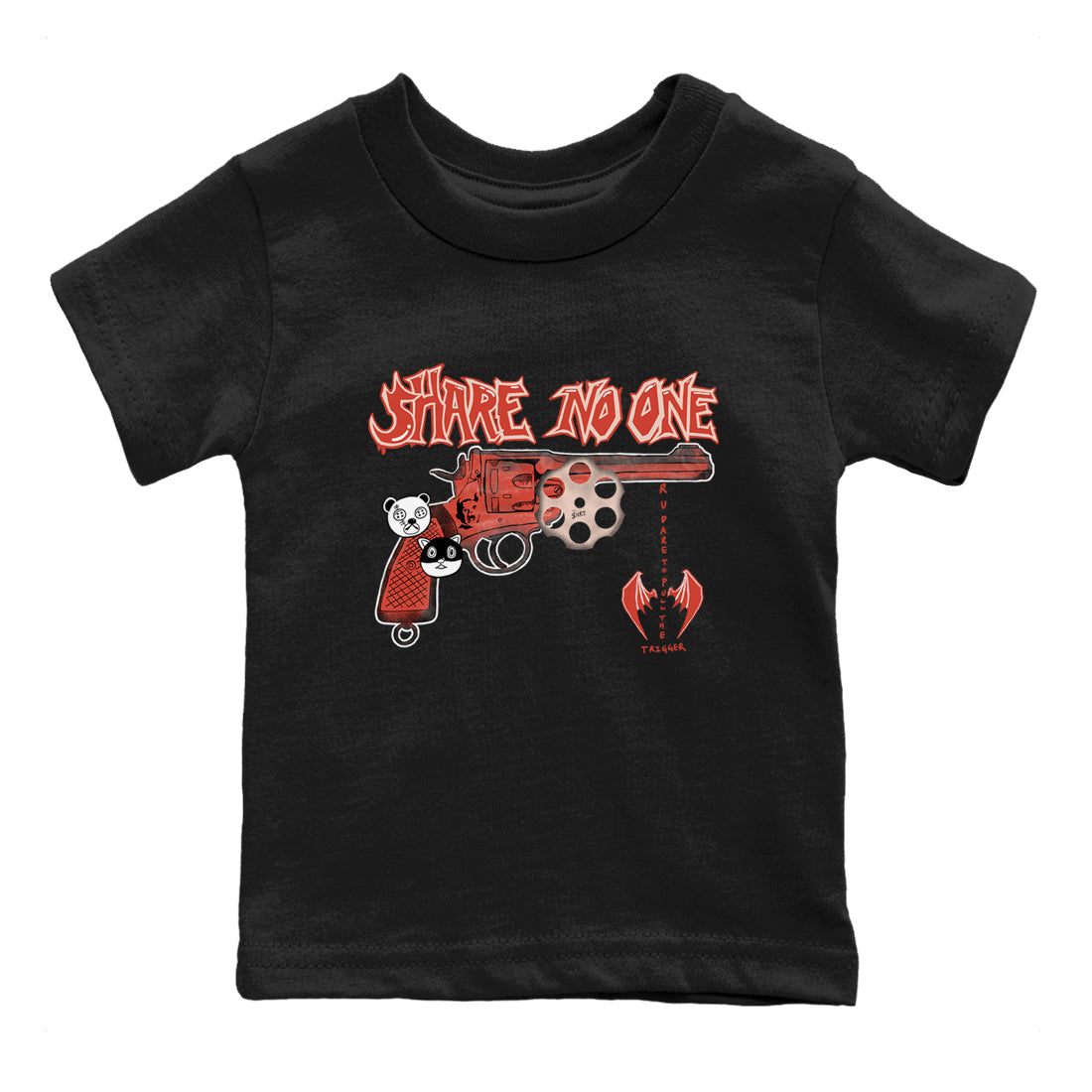 AJ13 Dune Red shirts to match jordans Share No One sneaker match tees Air Jordan 13 Dune Red Drip Gear Zone streetwear brand Baby and Youth Black 2 cotton tee