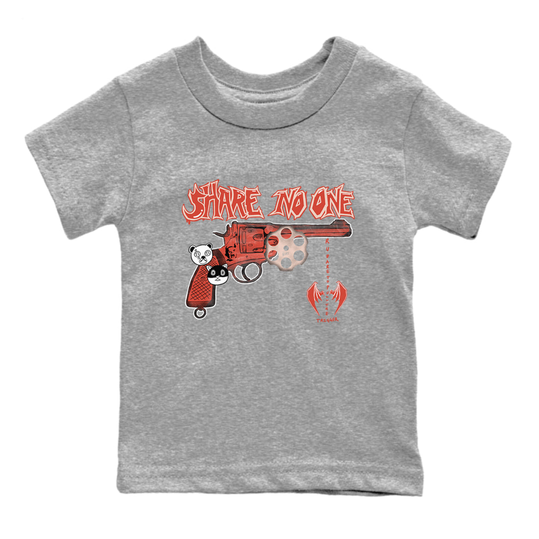 AJ13 Dune Red shirts to match jordans Share No One sneaker match tees Air Jordan 13 Dune Red Drip Gear Zone streetwear brand Baby and Youth Heather Grey 2 cotton tee