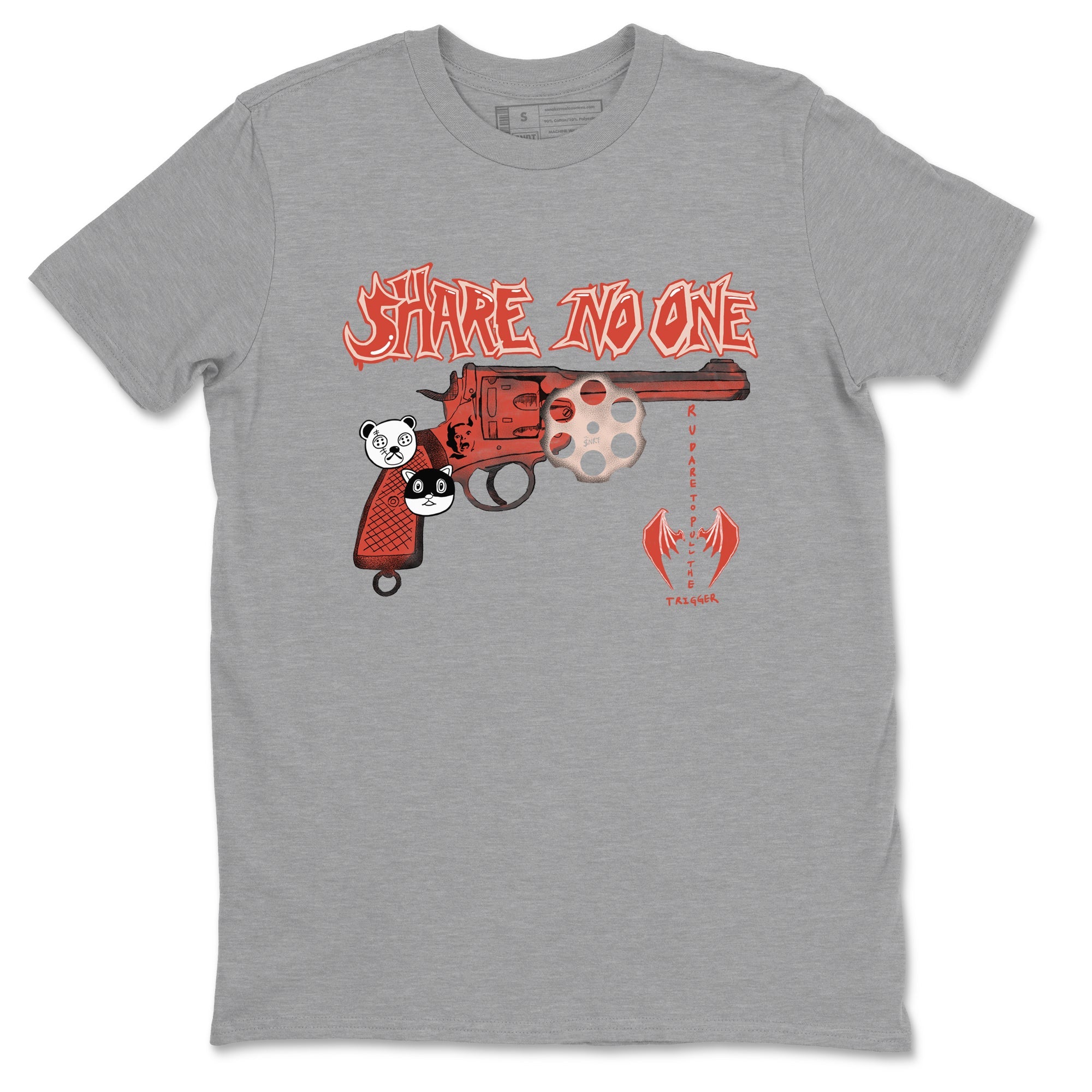 AJ13 Dune Red shirts to match jordans Share No One sneaker match tees Air Jordan 13 Dune Red Drip Gear Zone streetwear brand Heather Grey 2 unisex cotton tee