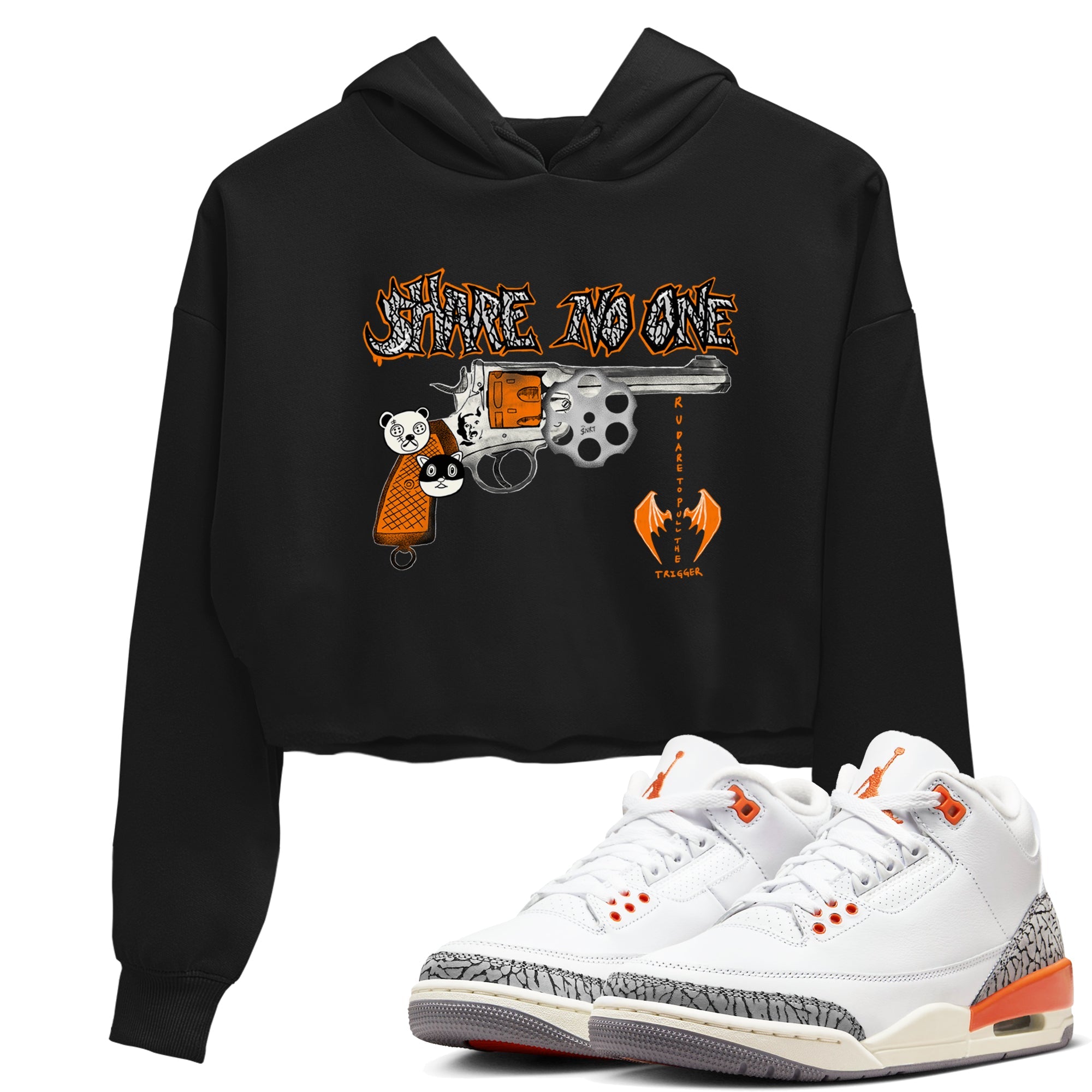 3s Georgia Peach shirt to match jordans Share No One sneaker tees Air Jordan 3 Georgia Peach Drip Gear Zone Black 1 crop length shirt
