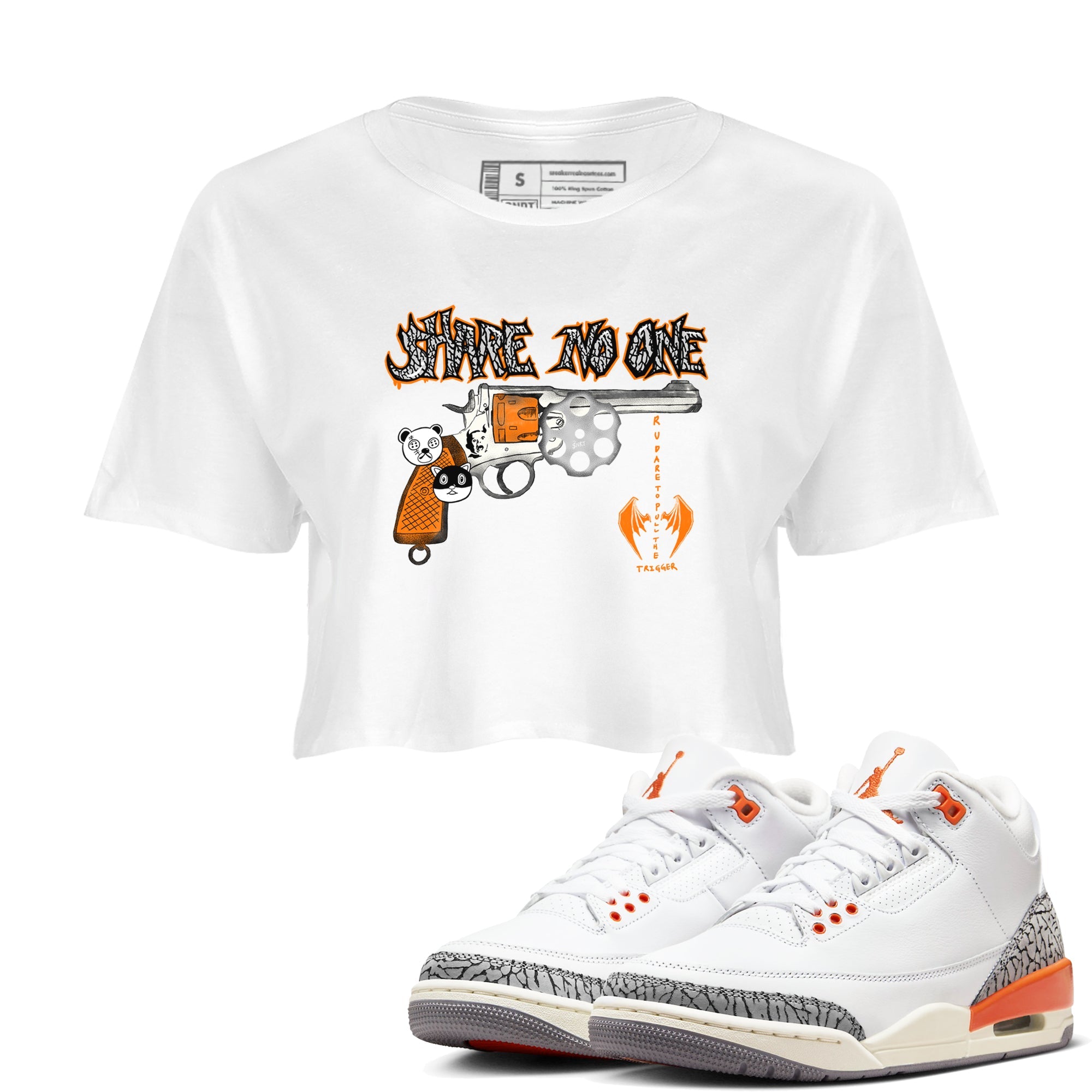 3s Georgia Peach shirt to match jordans Share No One sneaker tees Air Jordan 3 Georgia Peach Drip Gear Zone White 1 crop length shirt