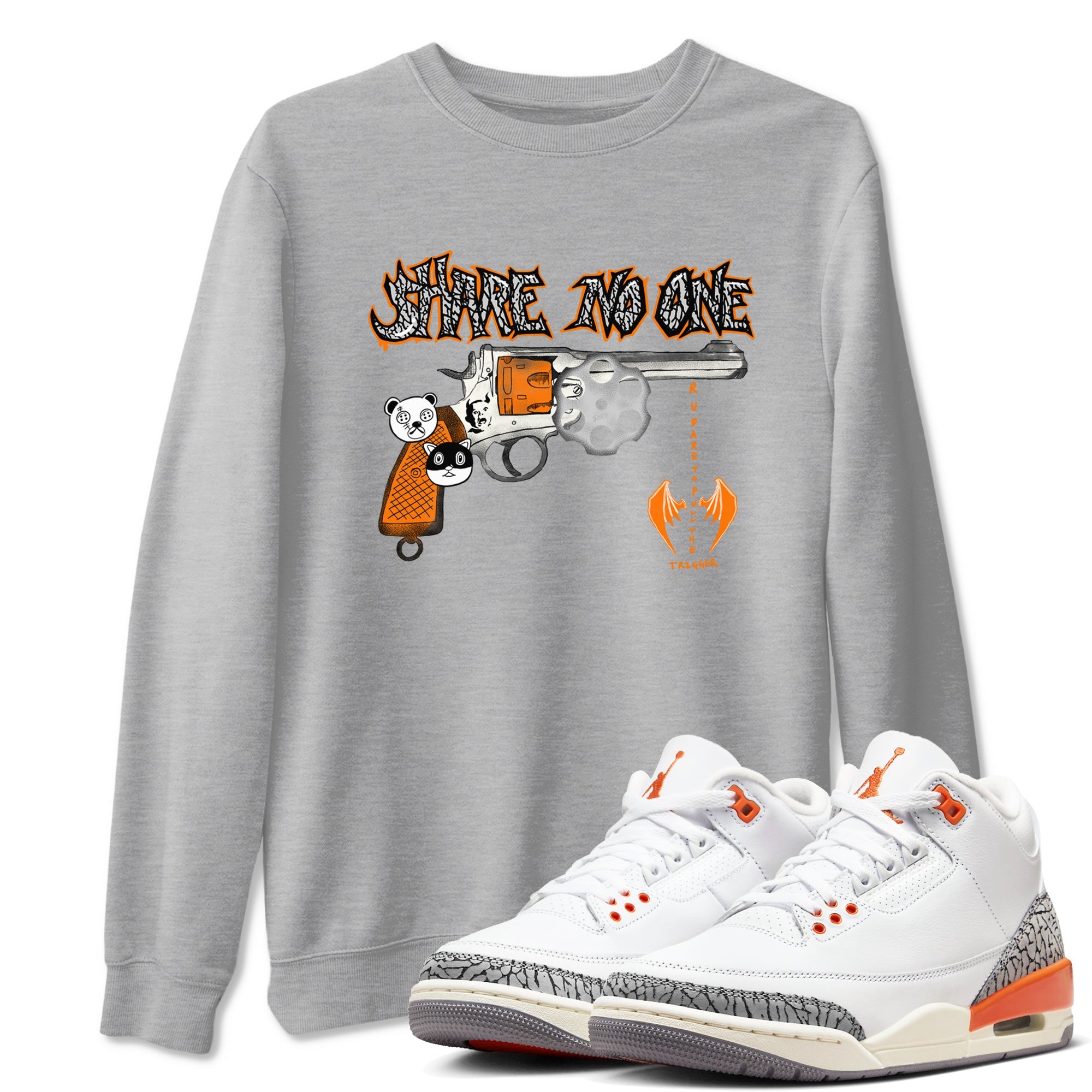 3s Georgia Peach shirt to match jordans Share No One sneaker tees Air Jordan 3 Georgia Peach Drip Gear Zone unisex cotton Heather Grey 1 crew neck shirt