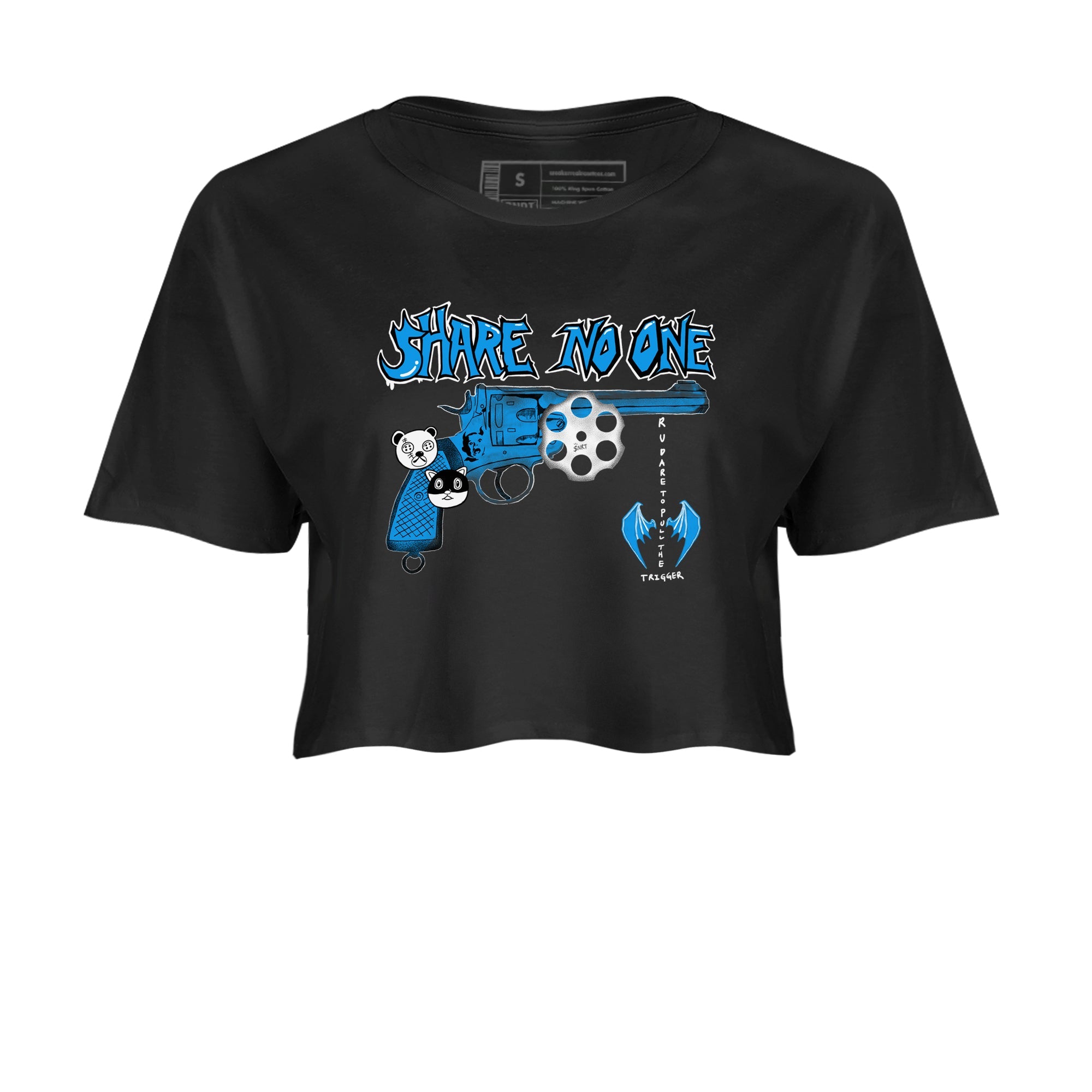 Air Jordan 4 Military Blue shirt to match jordans Share No One sneaker tees Air Jordan 4 Military Blue Drip Gear Zone Black 2 crop length shirt