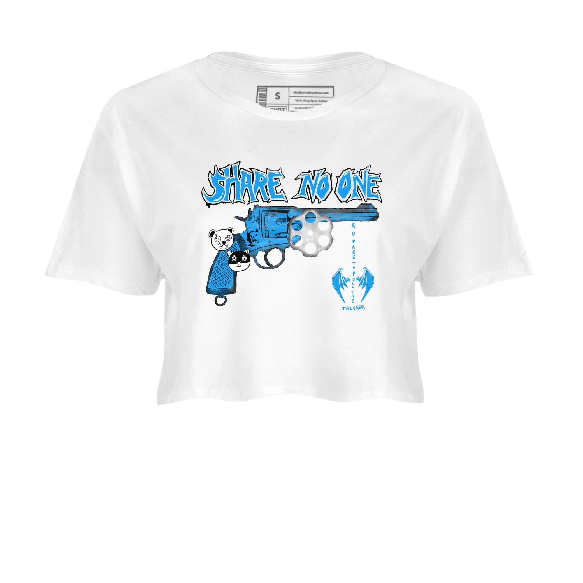 Air Jordan 4 Military Blue shirt to match jordans Share No One sneaker tees Air Jordan 4 Military Blue Drip Gear Zone White 2 crop length shirt