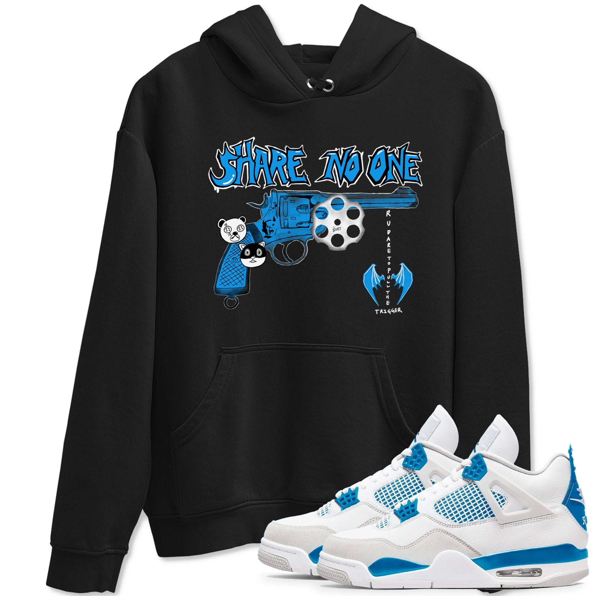 Air Jordan 4 Military Blue shirt to match jordans Share No One sneaker tees Air Jordan 4 Military Blue Drip Gear Zone unisex cotton Black 1 crew neck shirt