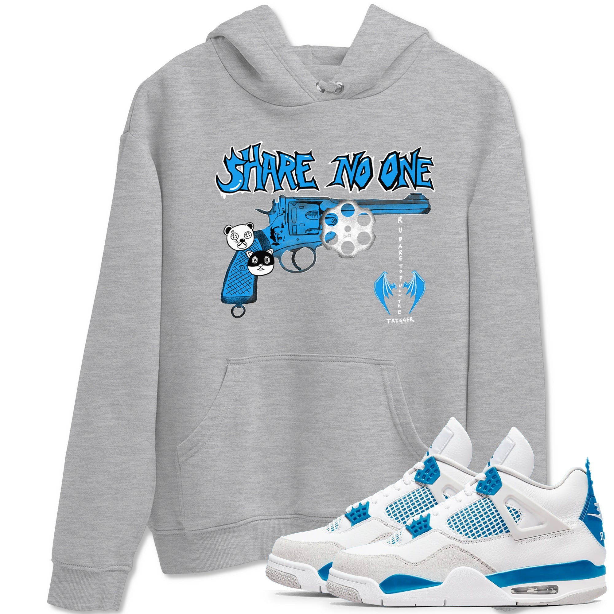 Air Jordan 4 Military Blue shirt to match jordans Share No One sneaker tees Air Jordan 4 Military Blue Drip Gear Zone unisex cotton Heather Grey 1 crew neck shirt