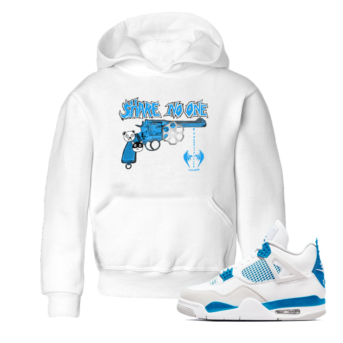 Air Jordan 4 Military Blue shirt to match jordans Share No One sneaker tees Air Jordan 4 Military Blue Drip Gear Zone baby toddler White 1 cotton Shirt