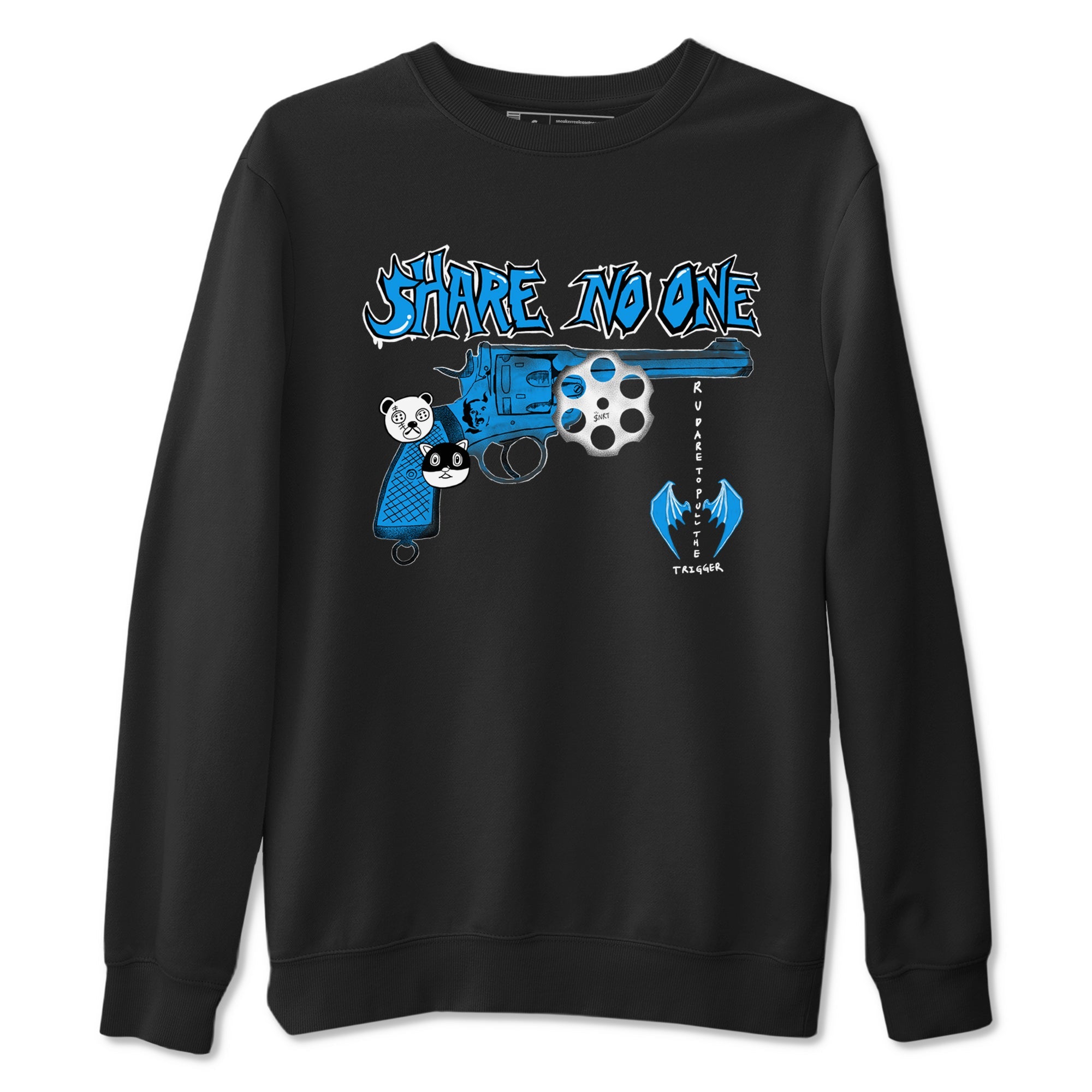 Air Jordan 4 Military Blue shirt to match jordans Share No One sneaker tees Air Jordan 4 Military Blue Drip Gear Zone unisex cotton Black 2 crew neck shirt