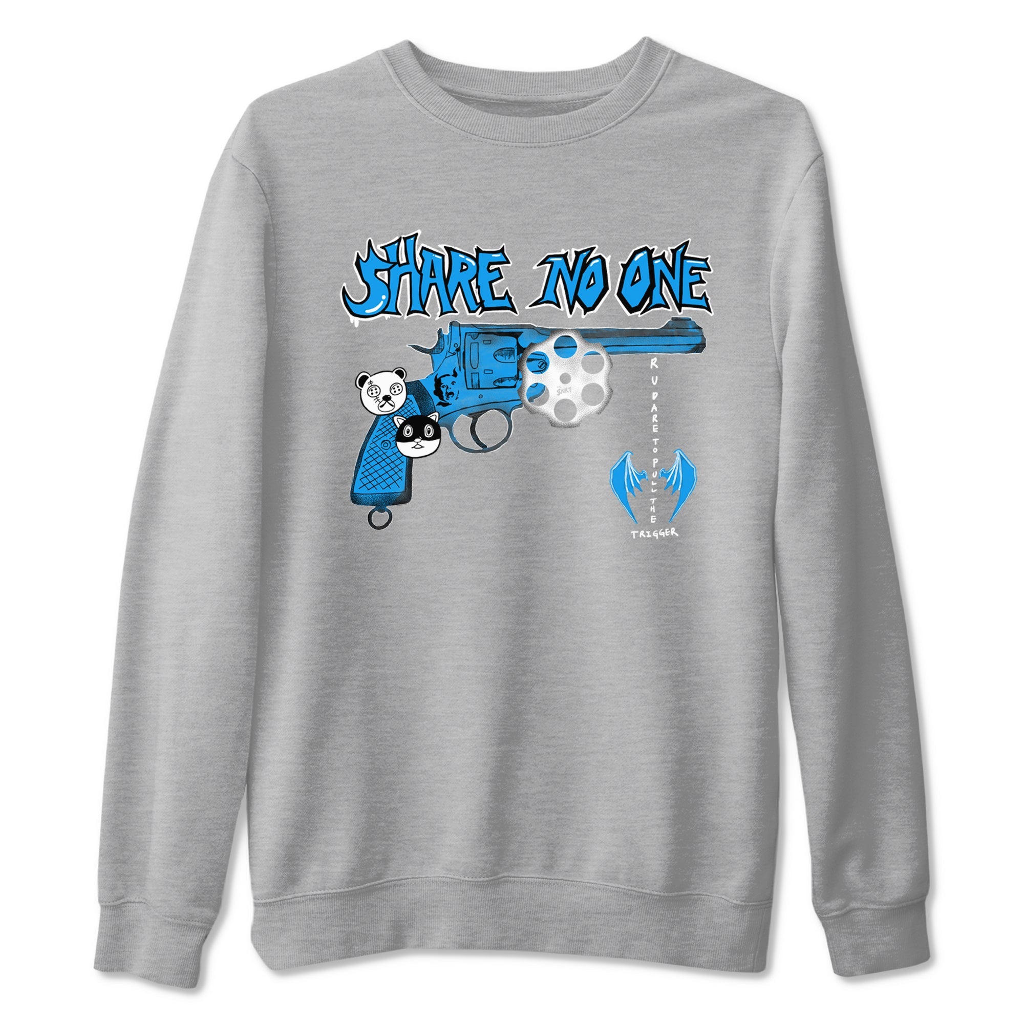 Air Jordan 4 Military Blue shirt to match jordans Share No One sneaker tees Air Jordan 4 Military Blue Drip Gear Zone unisex cotton Heather Grey 2 crew neck shirt