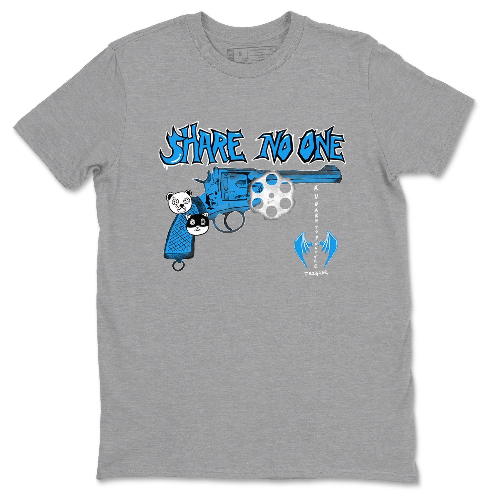 Air Jordan 4 Military Blue shirt to match jordans Share No One sneaker tees Air Jordan 4 Military Blue Drip Gear Zone unisex cotton Heather Grey 2 crew neck shirt