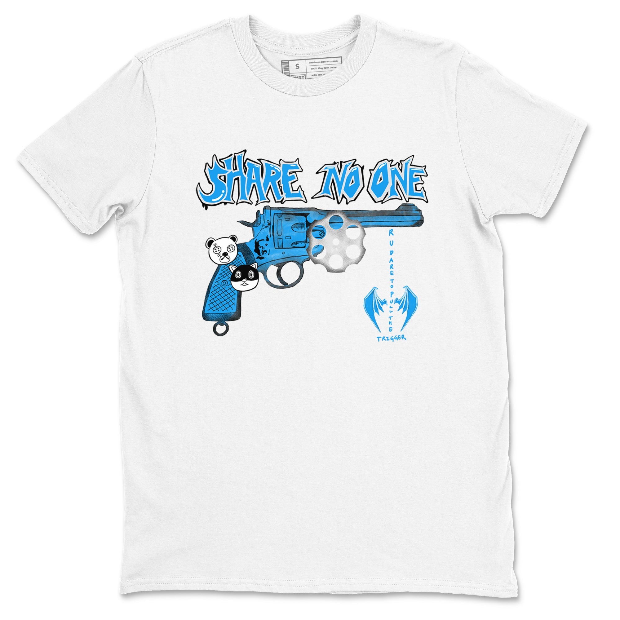 Air Jordan 4 Military Blue shirt to match jordans Share No One sneaker tees Air Jordan 4 Military Blue Drip Gear Zone unisex cotton White 2 crew neck shirt