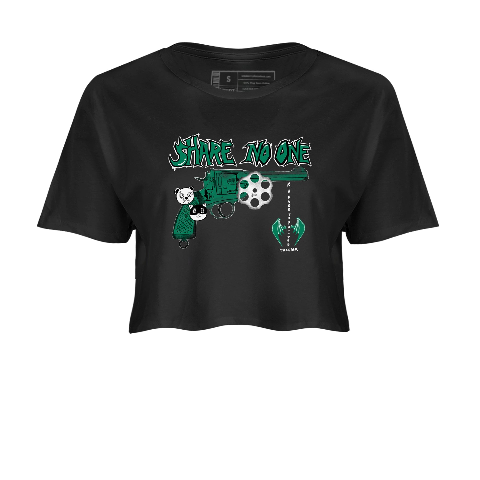 4s Oxidized Green shirts to match jordans Share No One sneaker match tees Air Jordan 4 Oxidized Green Drip Gear Zone streetwear brand Black 2 crop tee