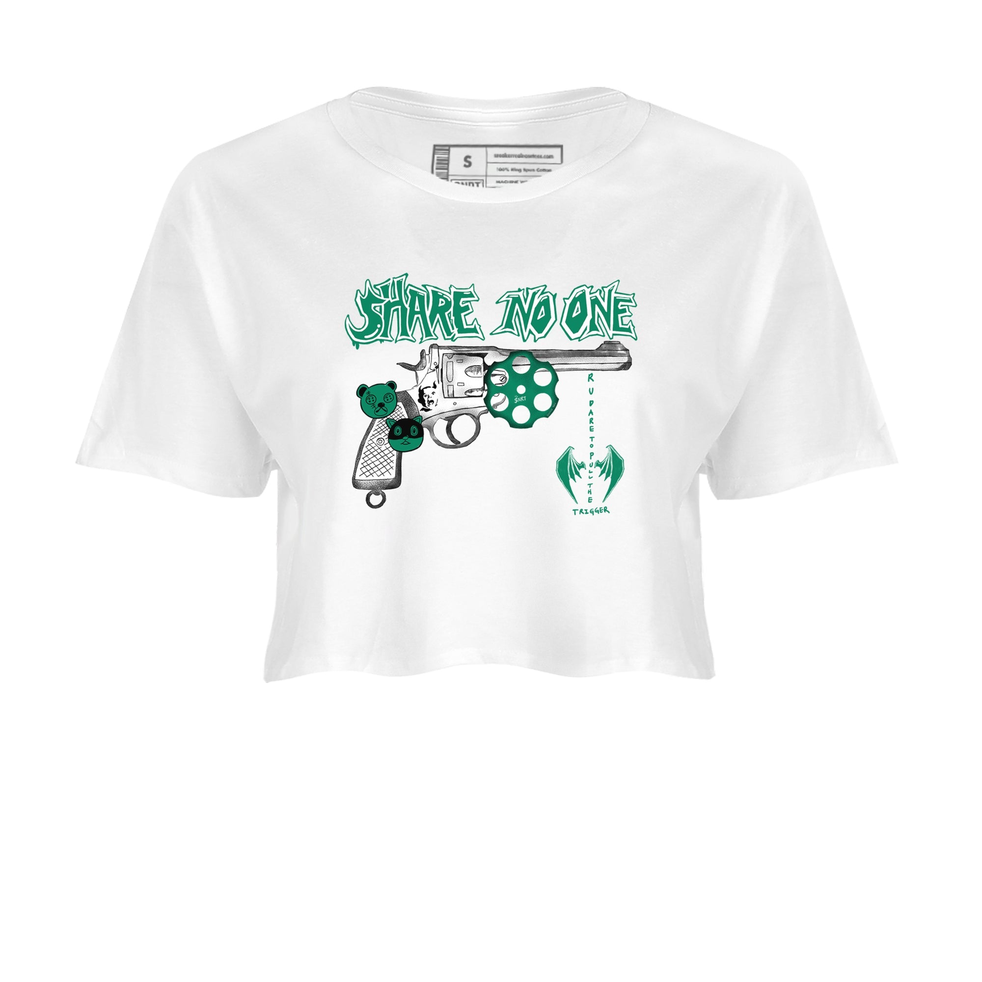 4s Oxidized Green shirts to match jordans Share No One sneaker match tees Air Jordan 4 Oxidized Green Drip Gear Zone streetwear brand White 2 crop tee