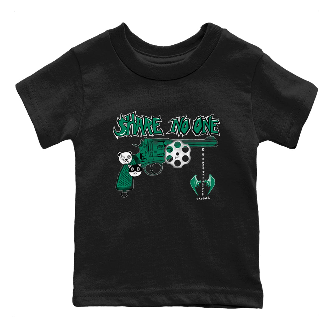 4s Oxidized Green shirts to match jordans Share No One sneaker match tees Air Jordan 4 Oxidized Green Drip Gear Zone streetwear brand Baby and Youth Black 2 cotton tee