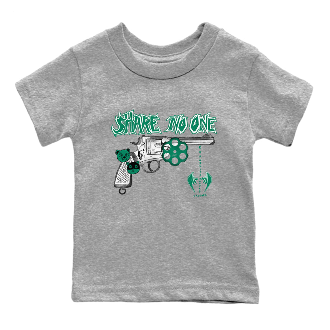 4s Oxidized Green shirts to match jordans Share No One sneaker match tees Air Jordan 4 Oxidized Green Drip Gear Zone streetwear brand Baby and Youth Heather Grey 2 cotton tee
