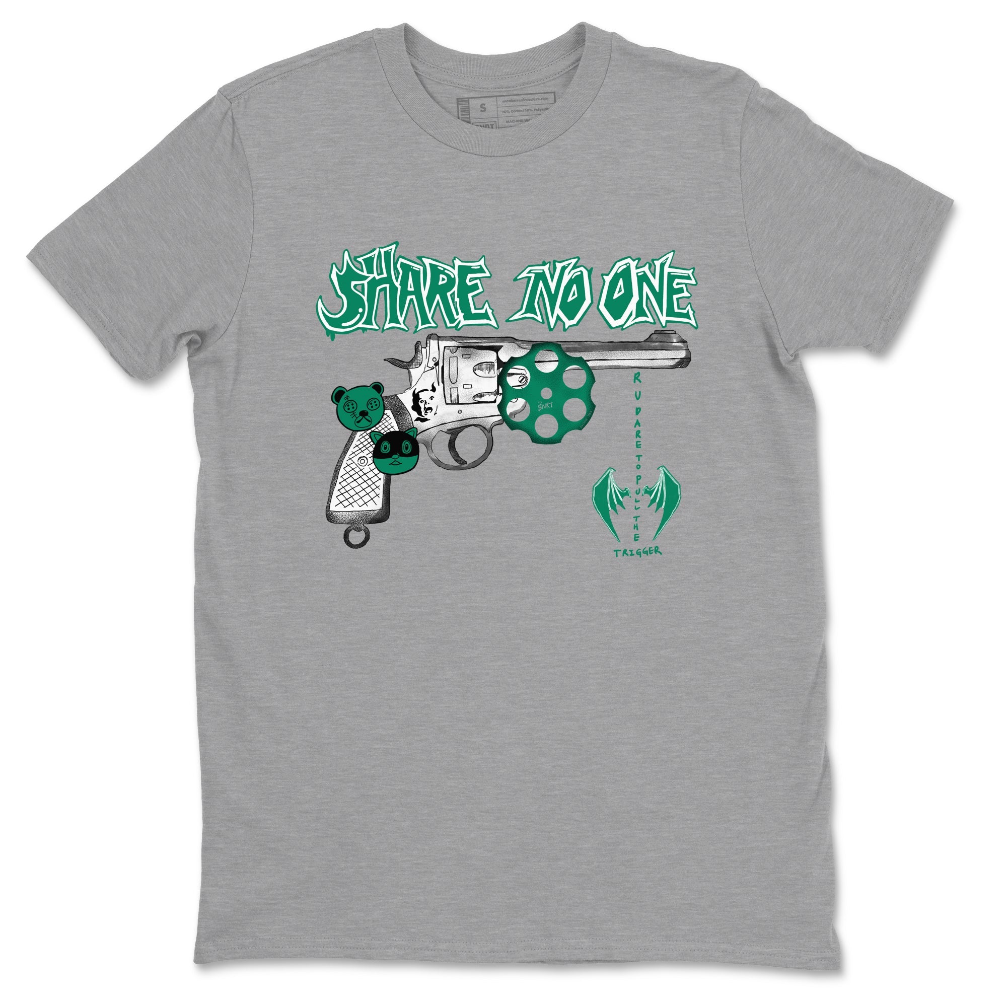 4s Oxidized Green shirts to match jordans Share No One sneaker match tees Air Jordan 4 Oxidized Green Drip Gear Zone streetwear brand Heather Grey 2 unisex cotton tee