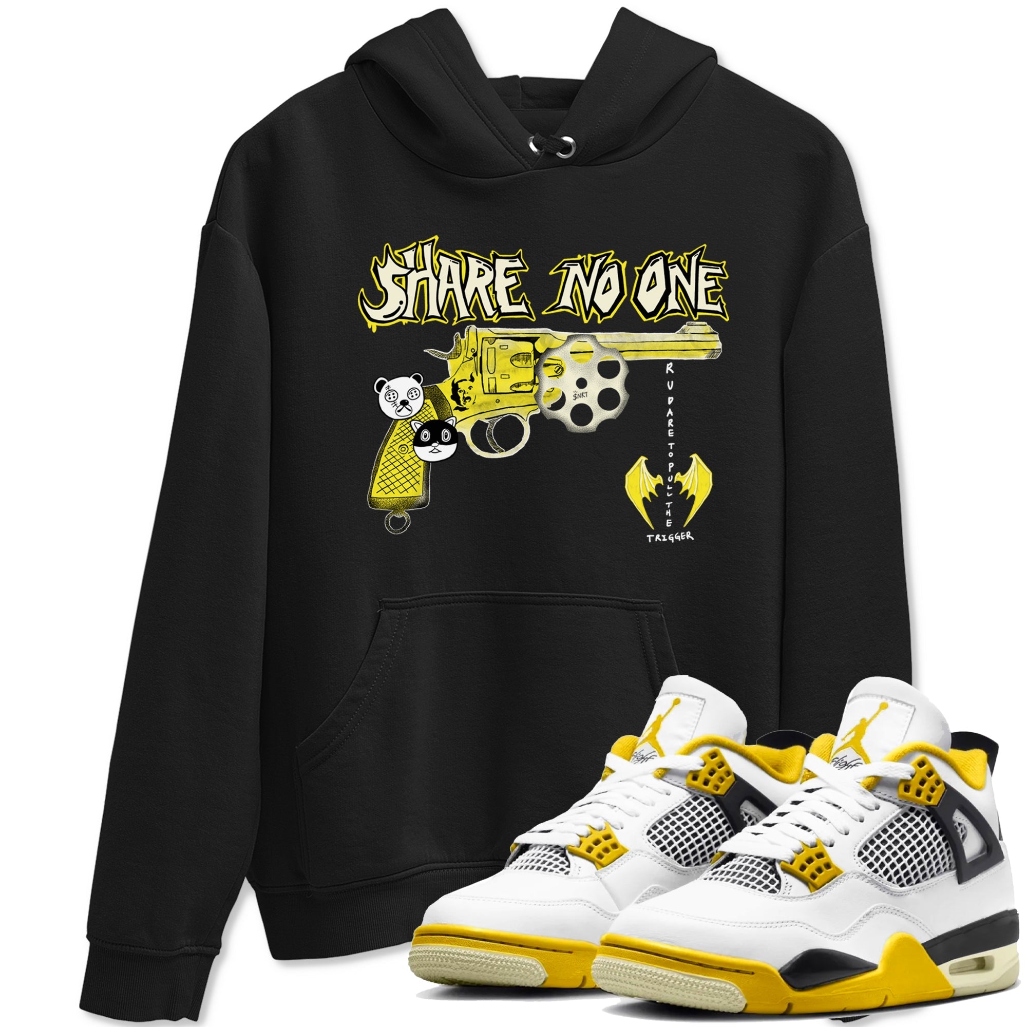 4s Vivid Sulfur shirt to match jordans Share No One sneaker tees Air Jordan 4 Vivid Sulfur Drip Gear Zone unisex cotton Black 1 crew neck shirt
