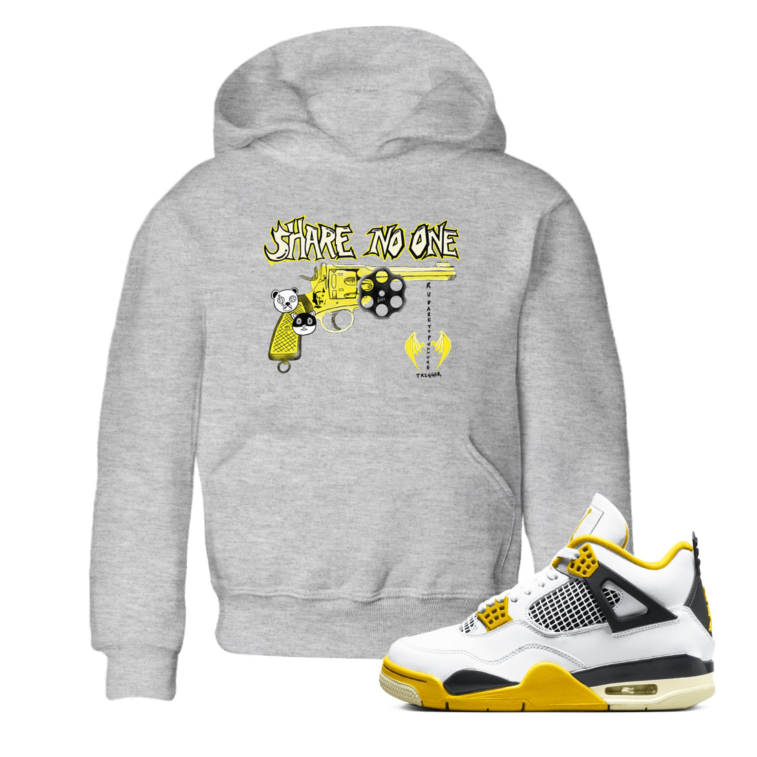 4s Vivid Sulfur shirt to match jordans Share No One sneaker tees Air Jordan 4 Vivid Sulfur Drip Gear Zone baby toddler Heather Grey 1 cotton Shirt