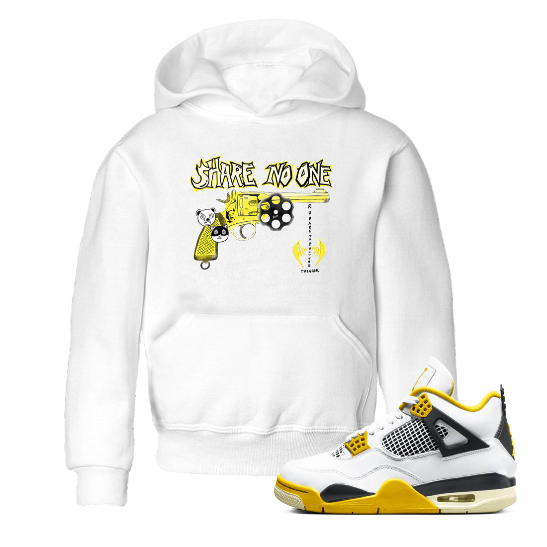 4s Vivid Sulfur shirt to match jordans Share No One sneaker tees Air Jordan 4 Vivid Sulfur Drip Gear Zone baby toddler White 1 cotton Shirt