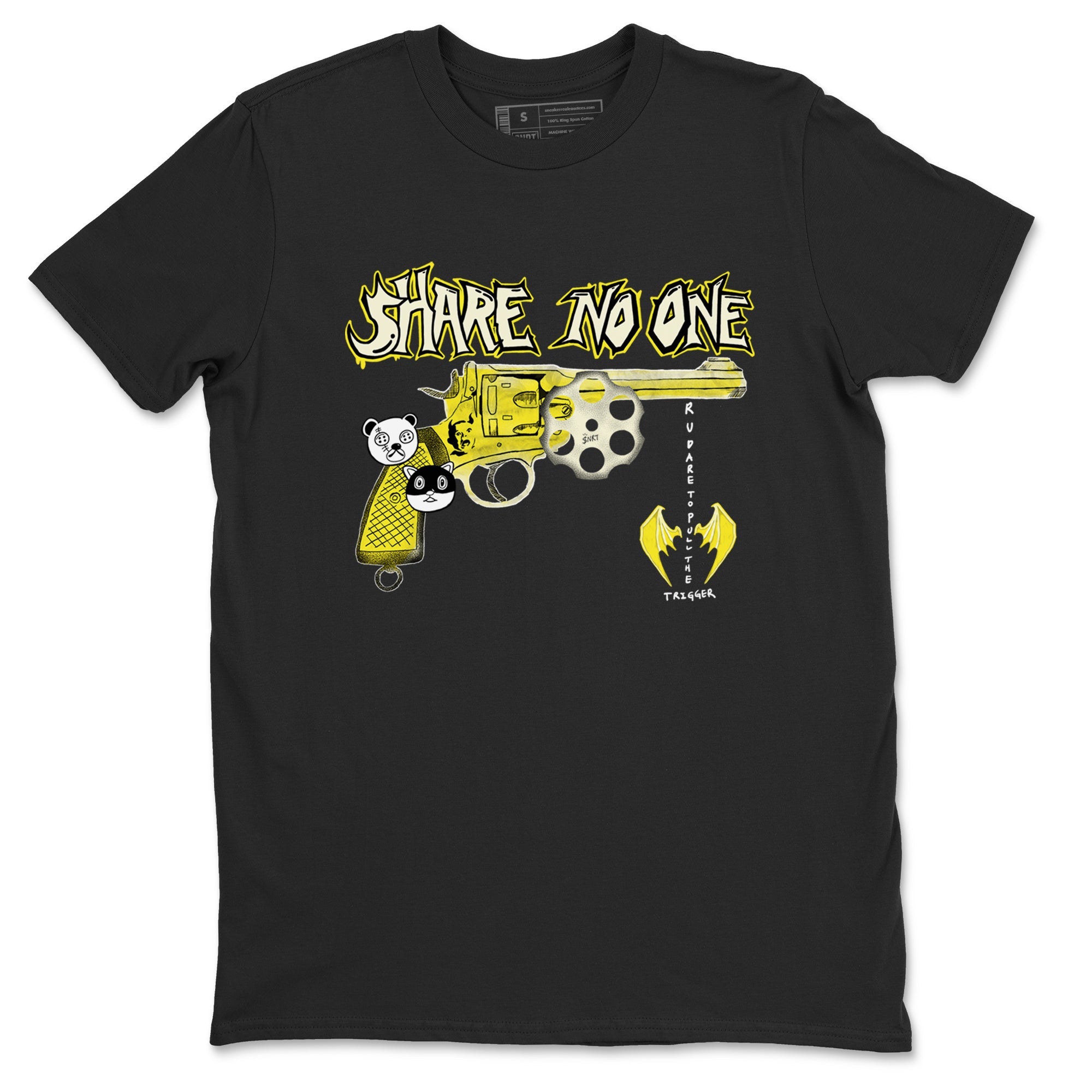 4s Vivid Sulfur shirt to match jordans Share No One sneaker tees Air Jordan 4 Vivid Sulfur Drip Gear Zone unisex cotton Black 2 crew neck shirt