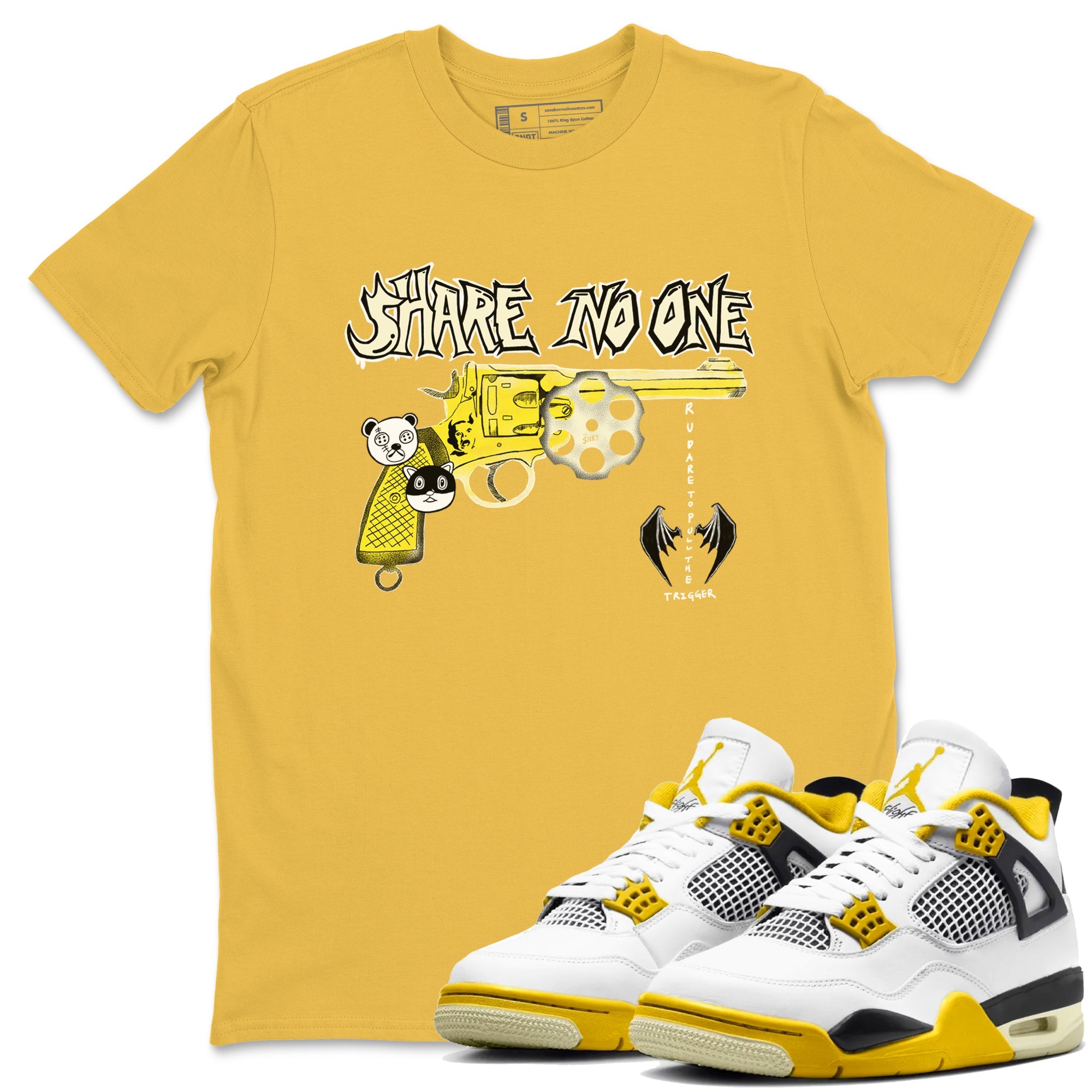 4s Vivid Sulfur shirt to match jordans Share No One sneaker tees Air Jordan 4 Vivid Sulfur Drip Gear Zone unisex cotton Daisy 1 crew neck shirt