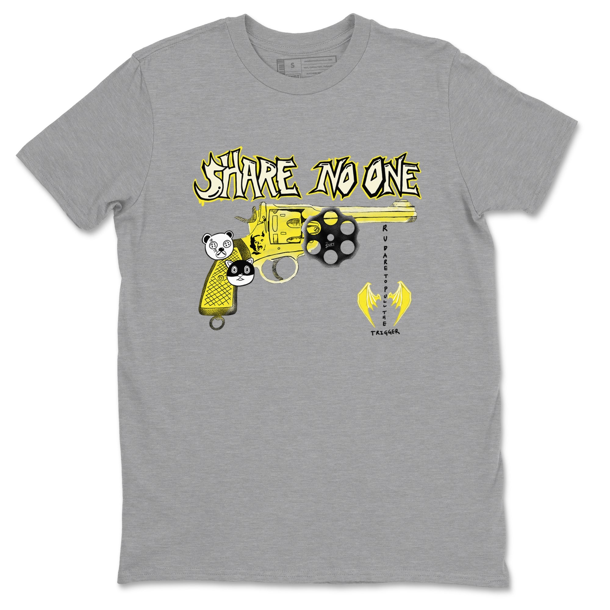 4s Vivid Sulfur shirt to match jordans Share No One sneaker tees Air Jordan 4 Vivid Sulfur Drip Gear Zone unisex cotton Heather Grey 2 crew neck shirt