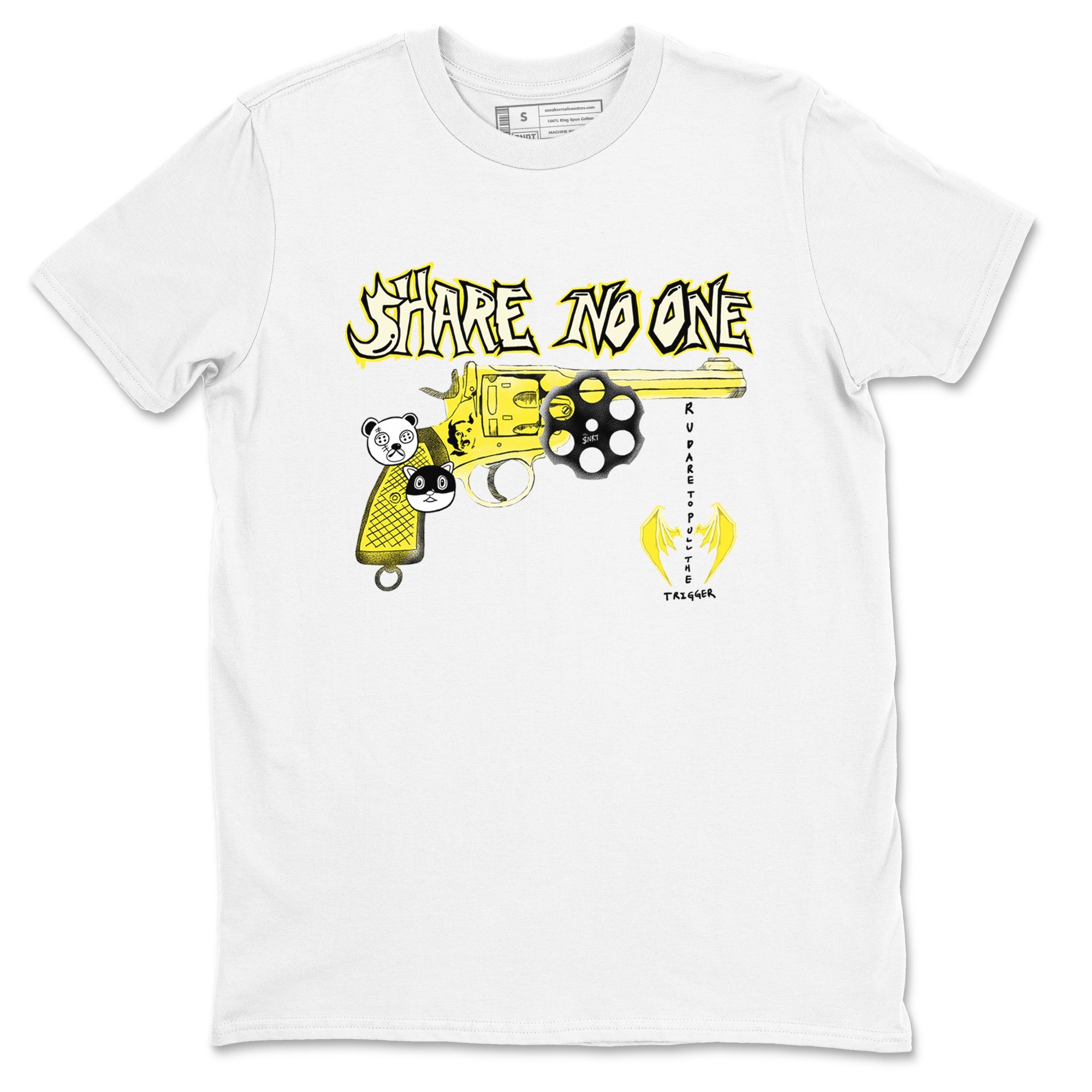 4s Vivid Sulfur shirt to match jordans Share No One sneaker tees Air Jordan 4 Vivid Sulfur Drip Gear Zone unisex cotton White 2 crew neck shirt