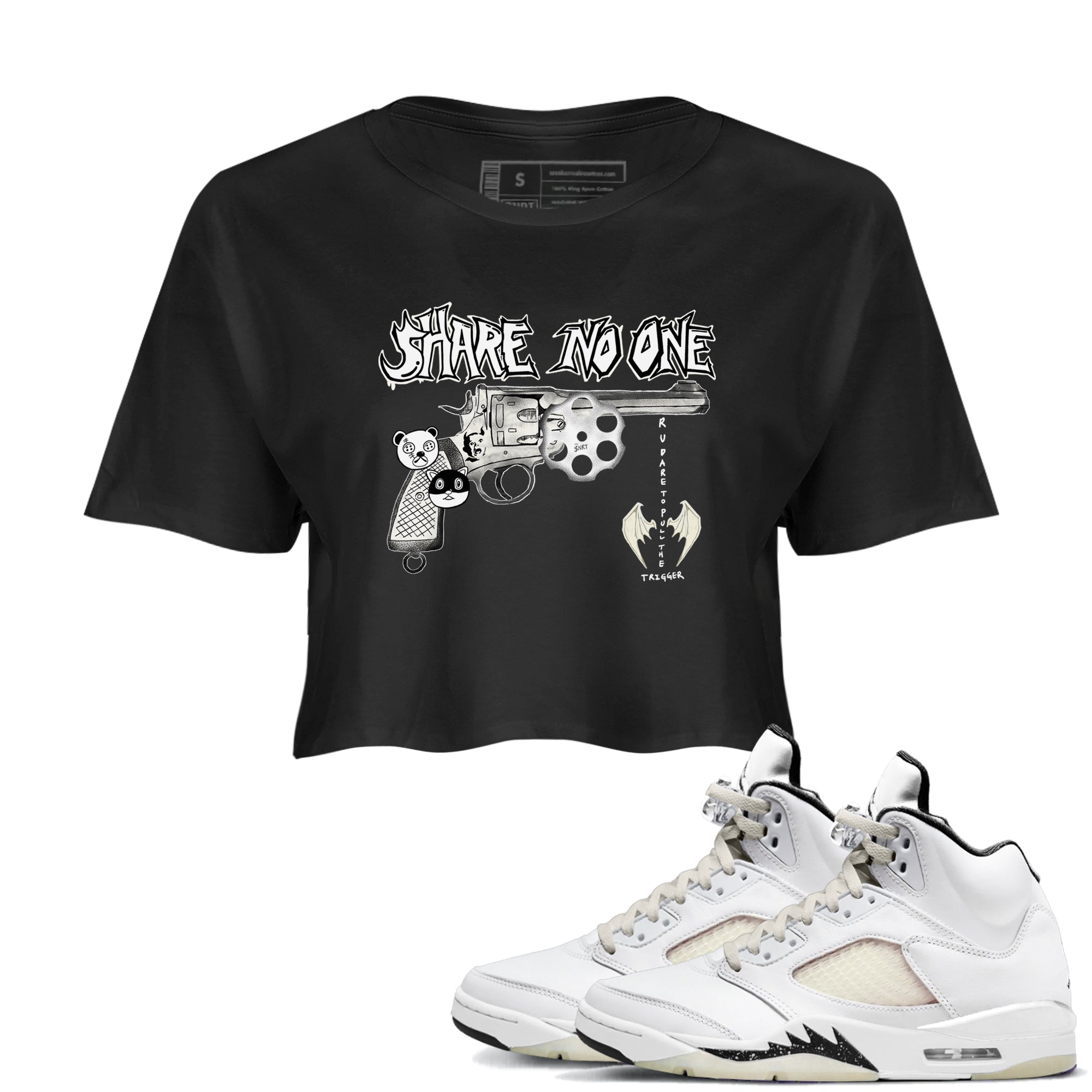 5s Sail shirt to match jordans Share No One sneaker tees Air Jordan 5 Sail Drip Gear Zone Black 1 crop length shirt