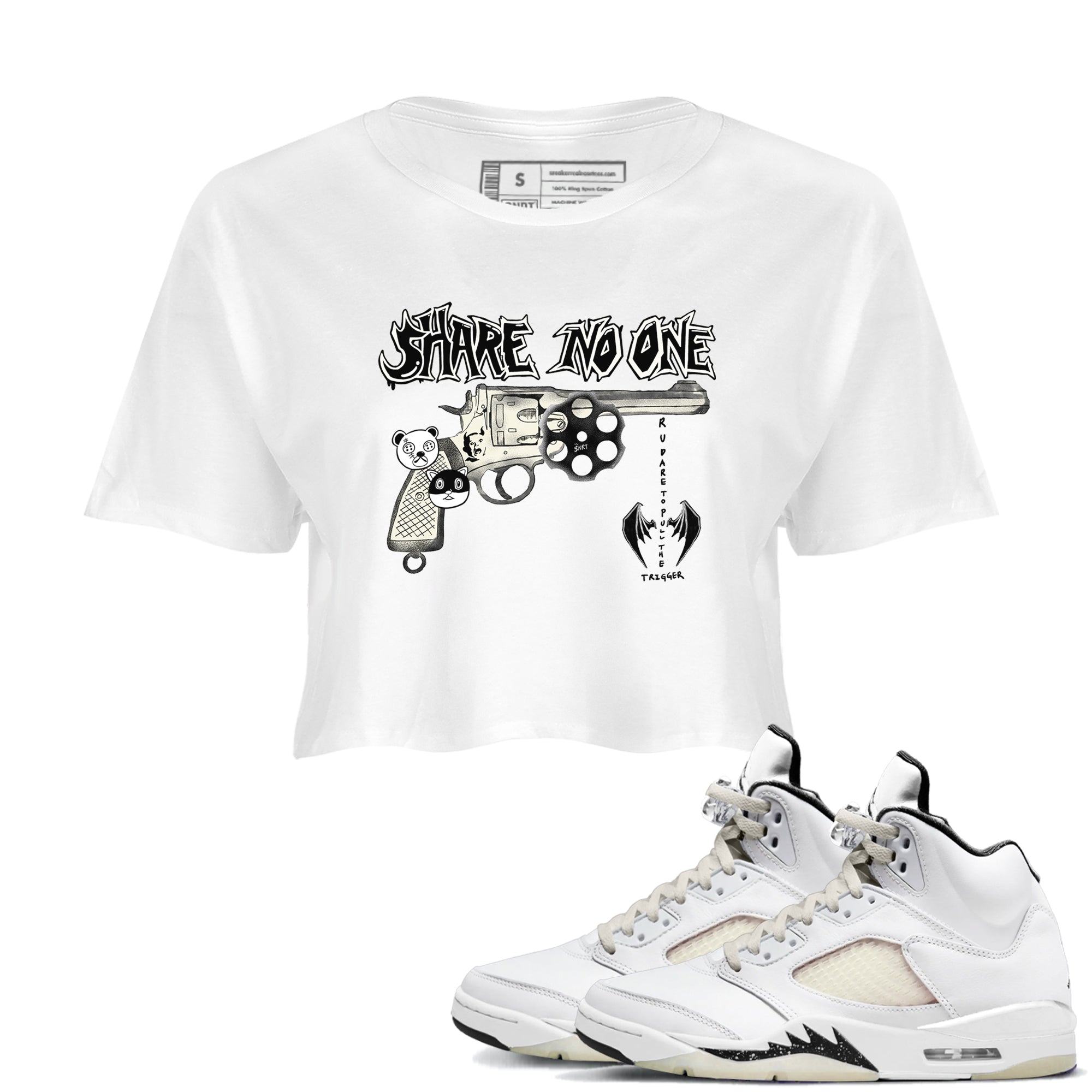 5s Sail shirt to match jordans Share No One sneaker tees Air Jordan 5 Sail Drip Gear Zone White 1 crop length shirt