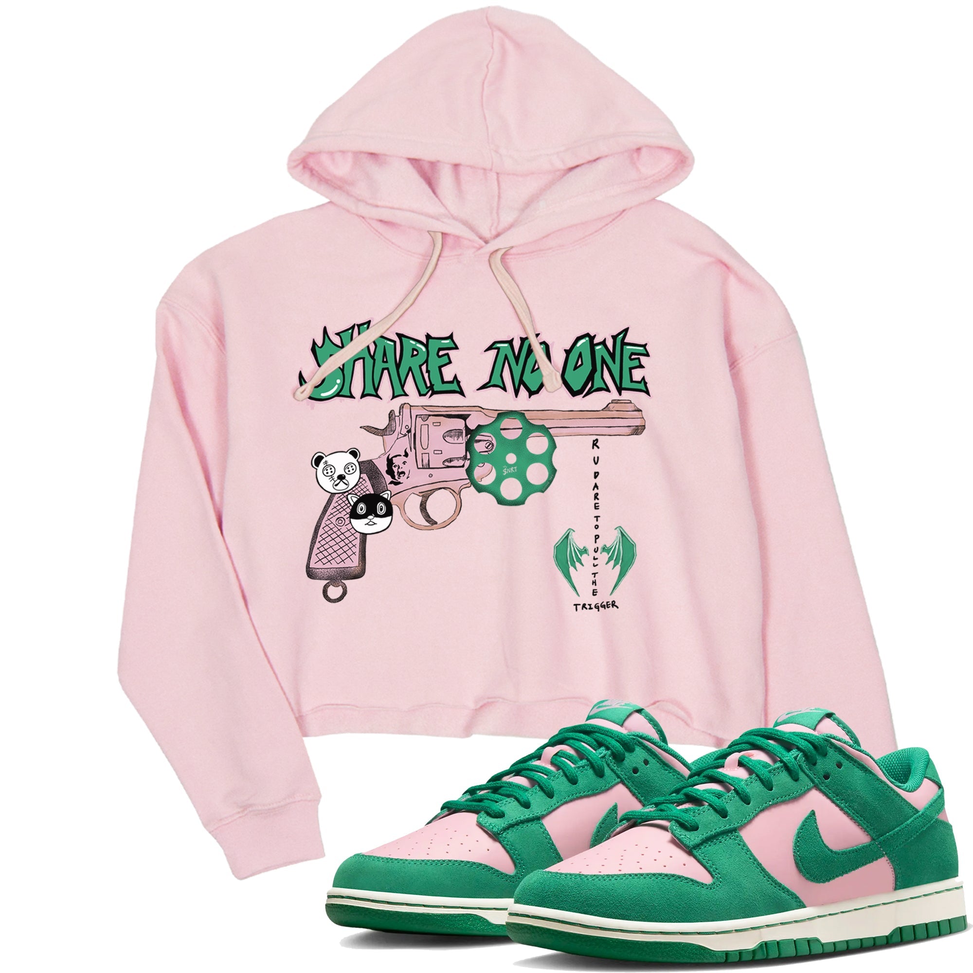 Dunk Medium Soft Pink Malachite shirt to match jordans Share No One sneaker tees Dunk Medium Soft Pink Malachite Drip Gear Zone Pink 1 crop length shirt