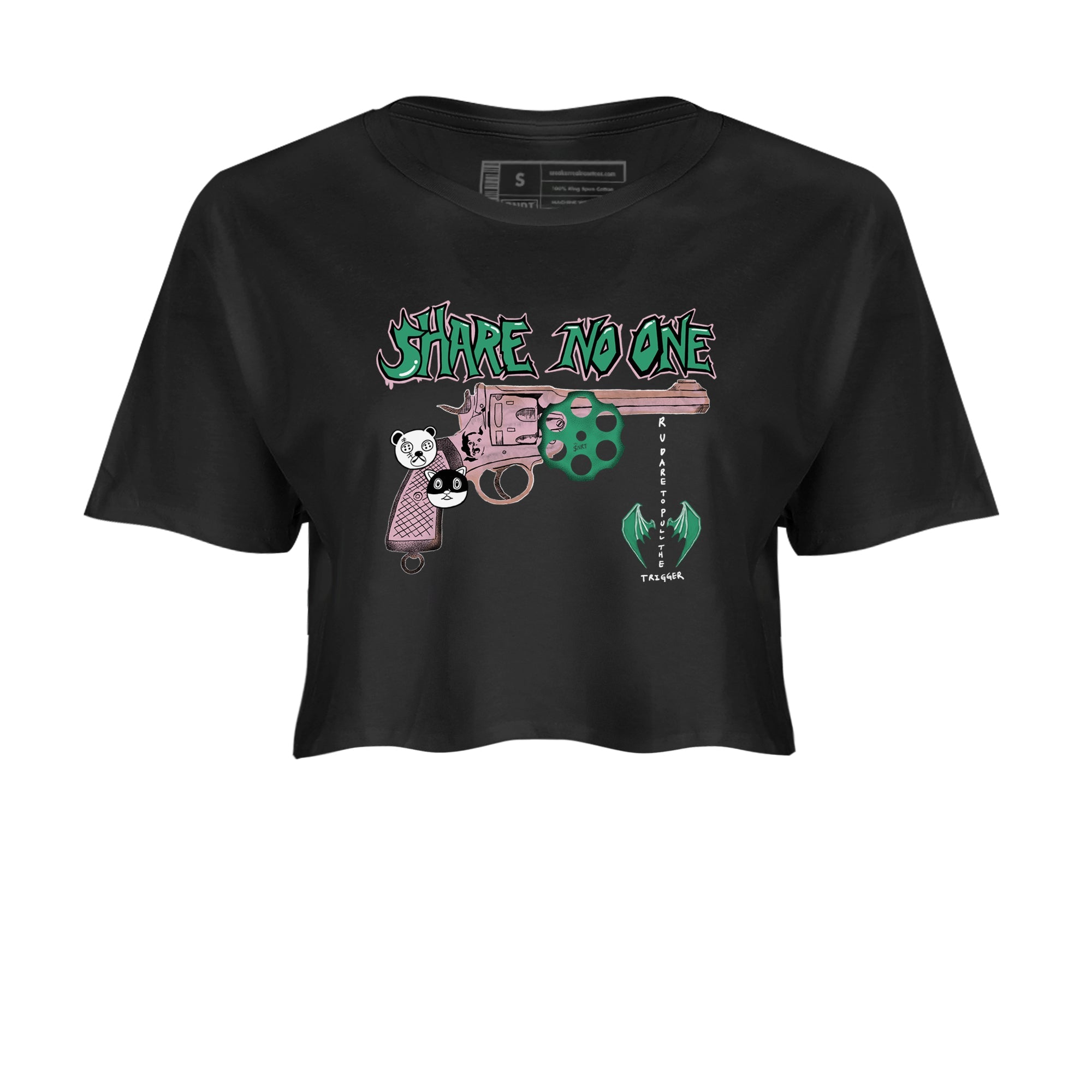 Dunk Medium Soft Pink Malachite shirt to match jordans Share No One sneaker tees Dunk Medium Soft Pink Malachite Drip Gear Zone Black 2 crop length shirt