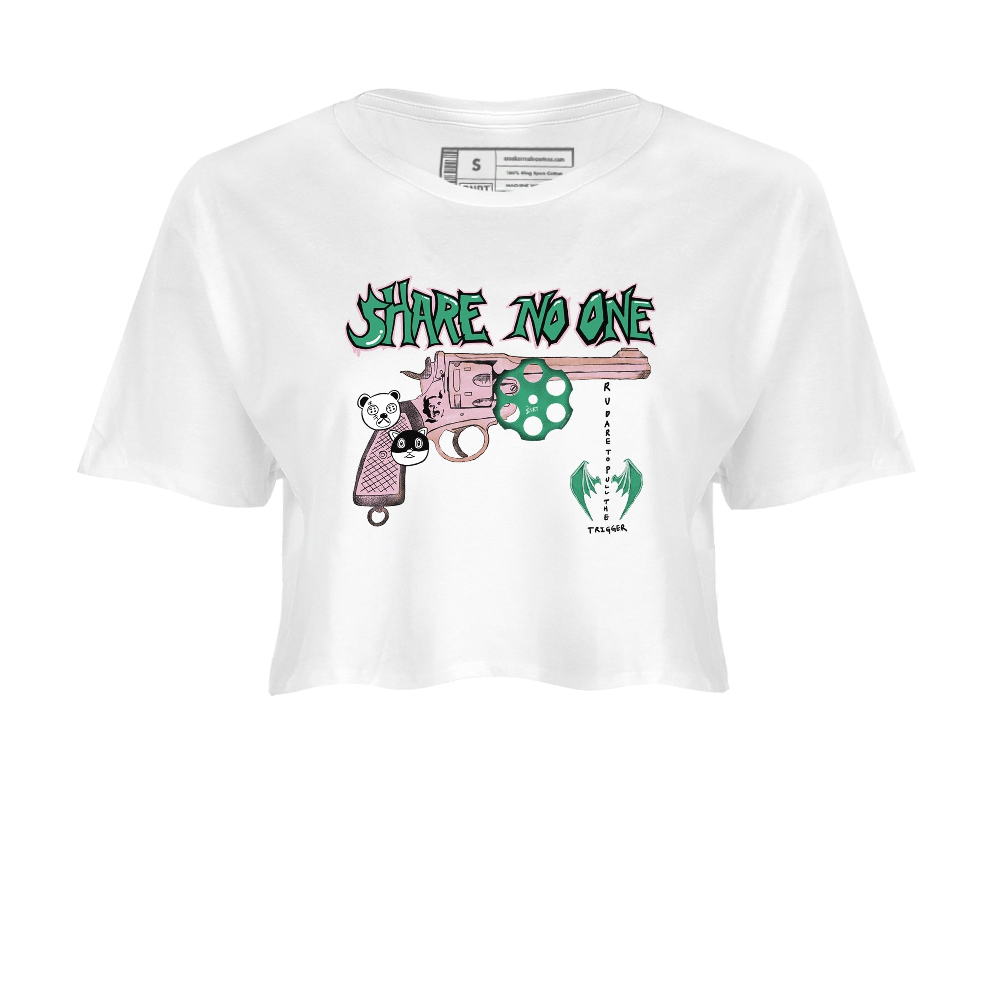 Dunk Medium Soft Pink Malachite shirt to match jordans Share No One sneaker tees Dunk Medium Soft Pink Malachite Drip Gear Zone White 2 crop length shirt