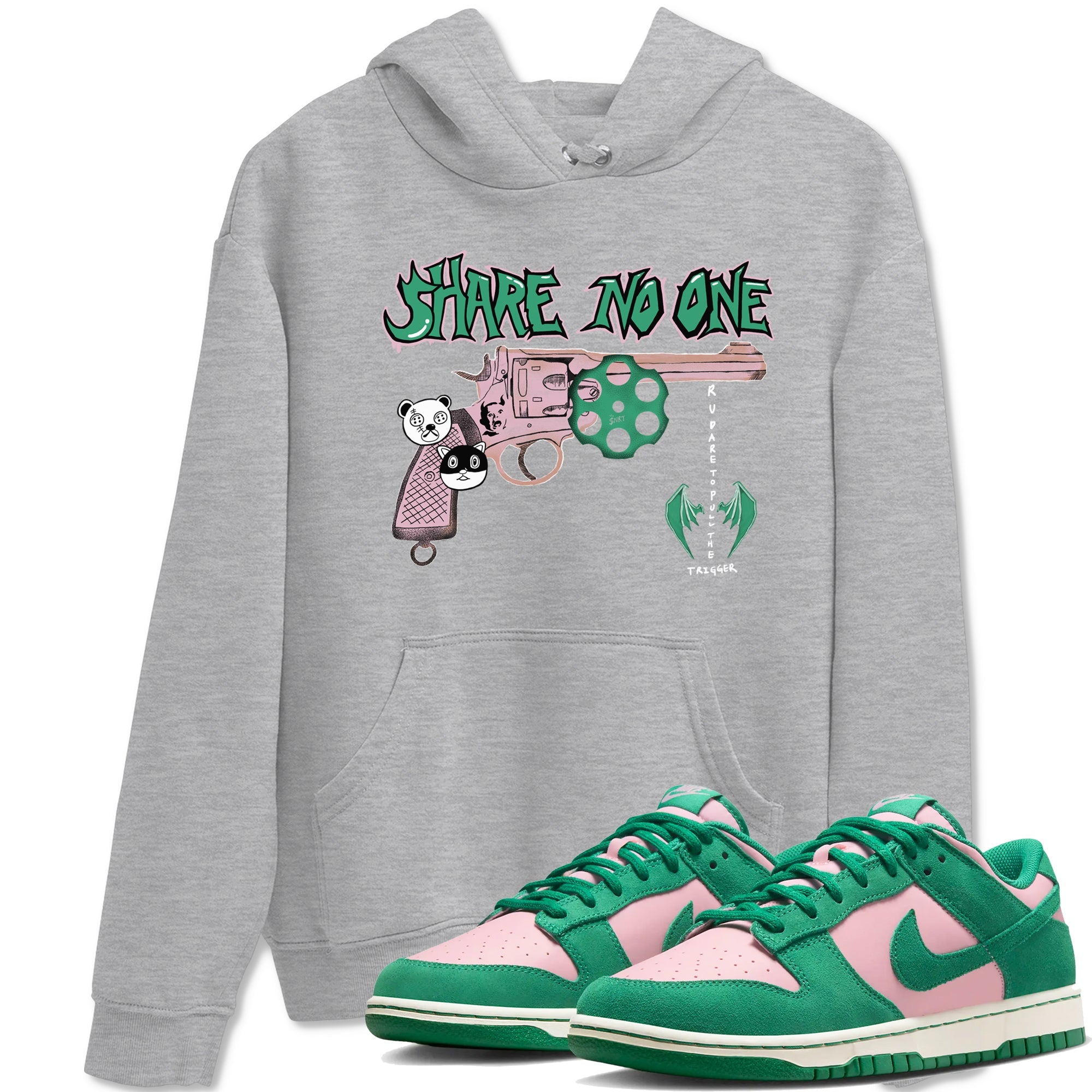 Dunk Medium Soft Pink Malachite shirt to match jordans Share No One sneaker tees Dunk Medium Soft Pink Malachite Drip Gear Zone unisex cotton Heather Grey 1 crew neck shirt