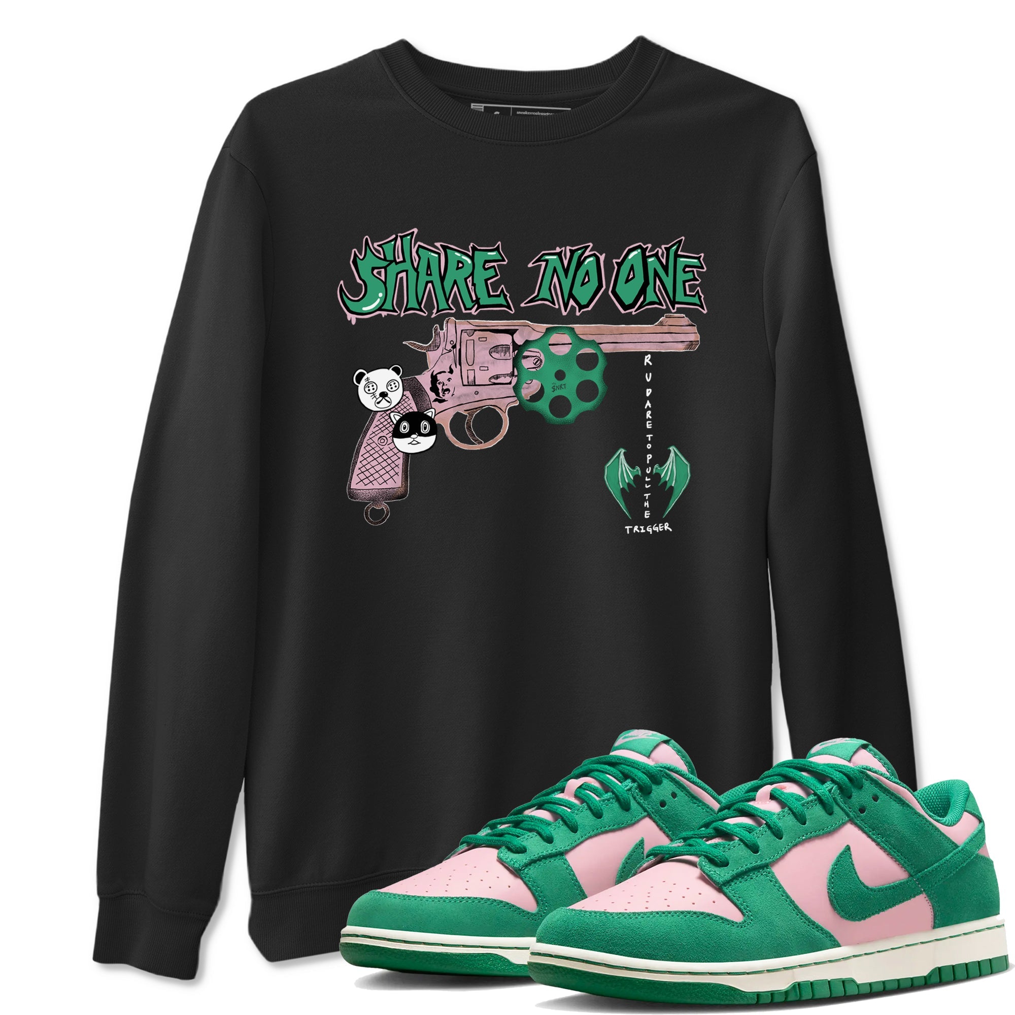 Dunk Medium Soft Pink Malachite shirt to match jordans Share No One sneaker tees Dunk Medium Soft Pink Malachite Drip Gear Zone unisex cotton Black 1 crew neck shirt