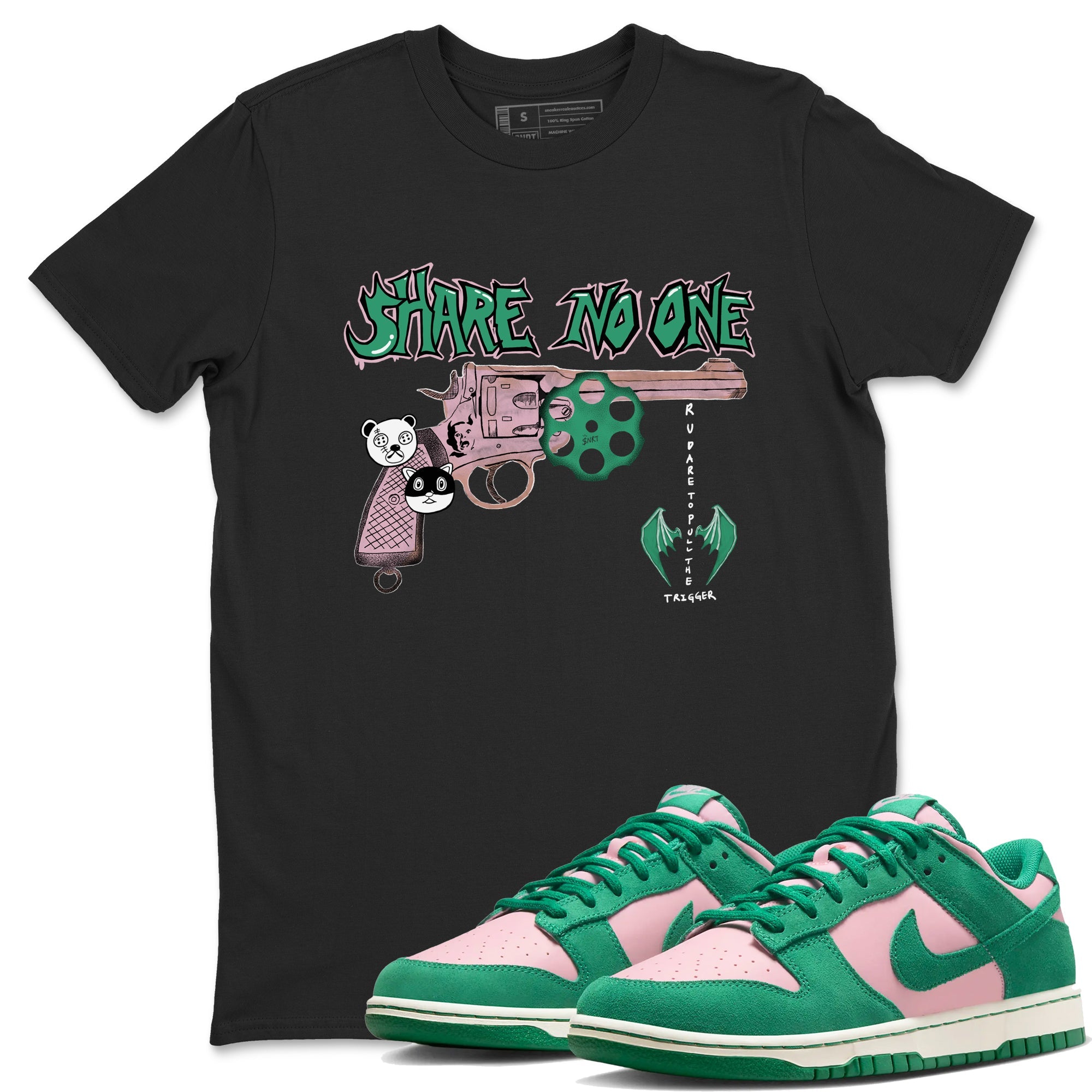 Dunk Medium Soft Pink Malachite shirt to match jordans Share No One sneaker tees Dunk Medium Soft Pink Malachite Drip Gear Zone unisex cotton Black 1 crew neck shirt